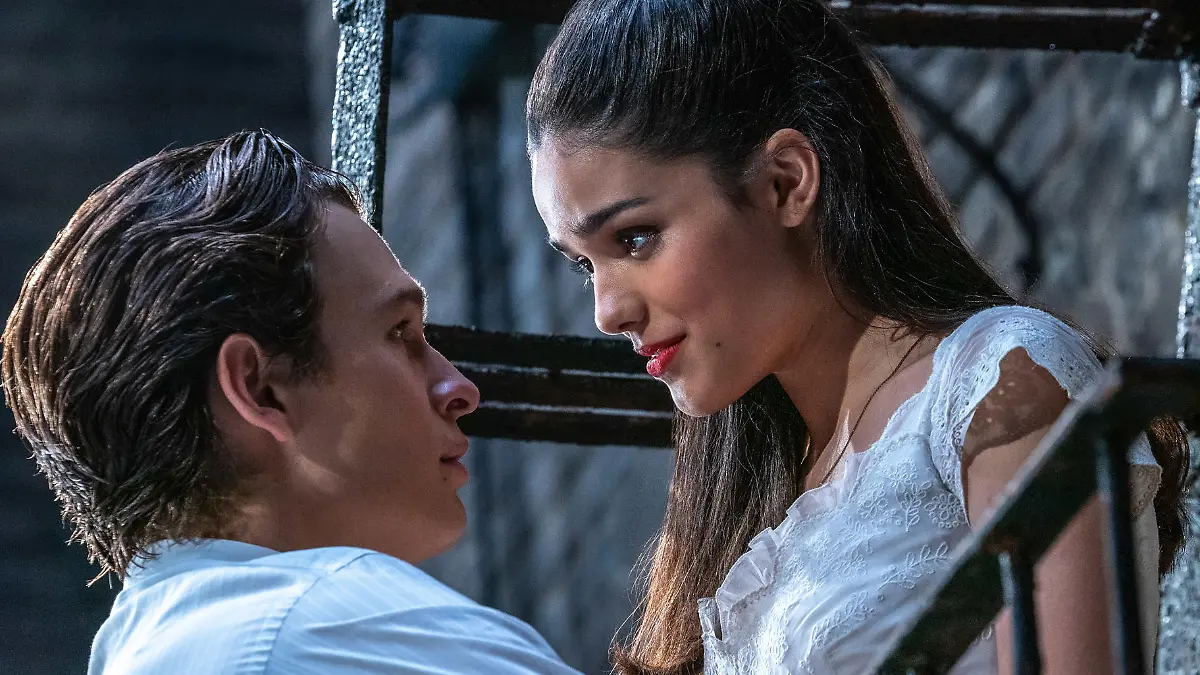 Ansel Elgort as Tony and Rachel Zegler as Maria in 20th Century Studios’ WEST SIDE STORY, directed by Steven Spielberg. Photo by Niko Tavernise. © 2021 20th Century Studios. All Rights Reserved.