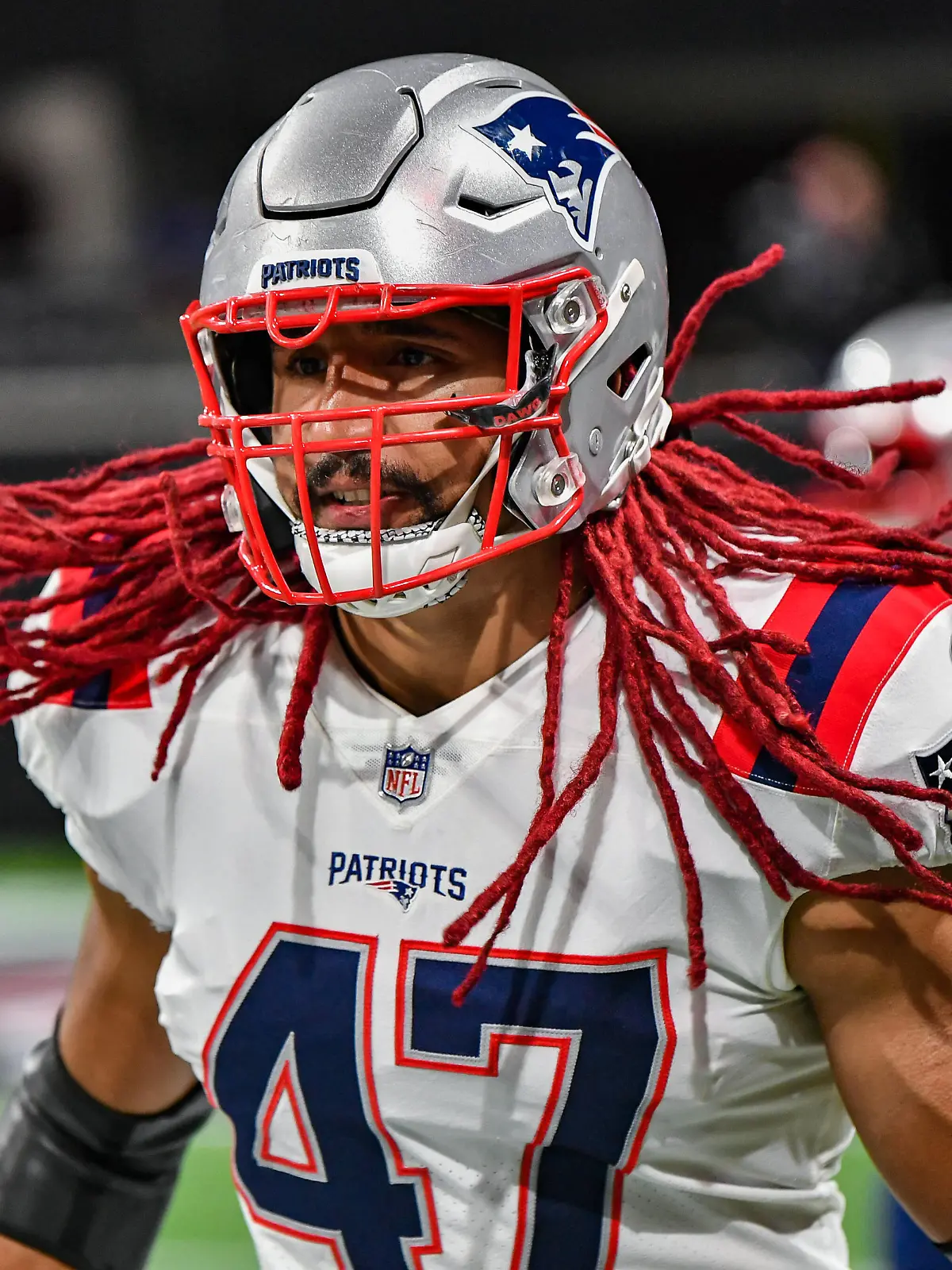 ATLANTA, GA  NOVEMBER 18: New England fullback Jakob Johnson 47 runs on to the field prior to the start of the NFL, American Football Herren, USA game between the New England Patriots and the Atlanta Falcons on November 18th, 2021 at Mercedes-Benz Stadium in Atlanta, GA. Photo by Rich von Biberstein/Icon Sportswire NFL: NOV 18 Patriots at Falcons Icon211118024 