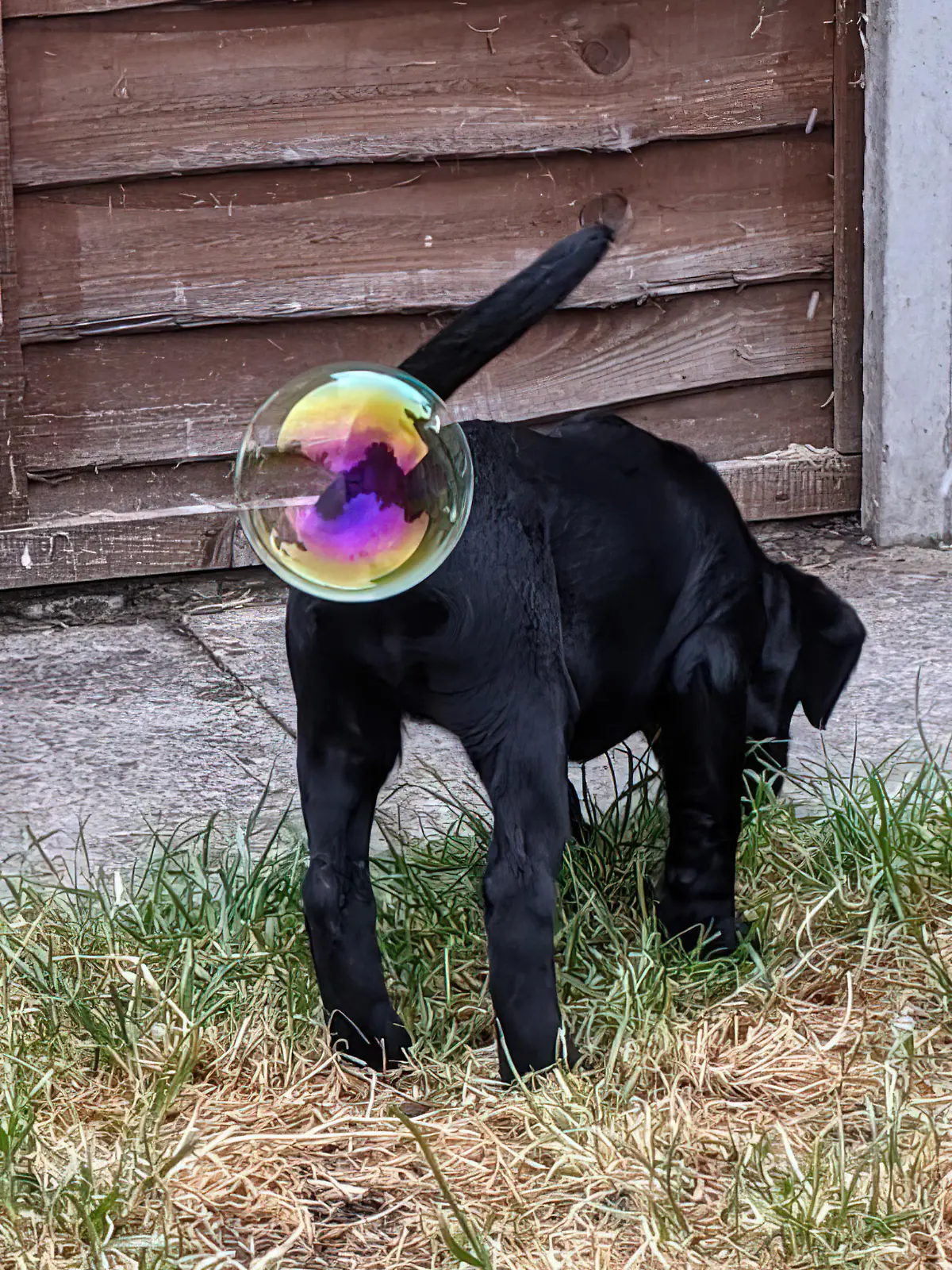 Eigentlich hat der kleine Hund nur mit den Luftblasen gespielt, aber hier sieht es so aus, als habe er eine verschluckt.
