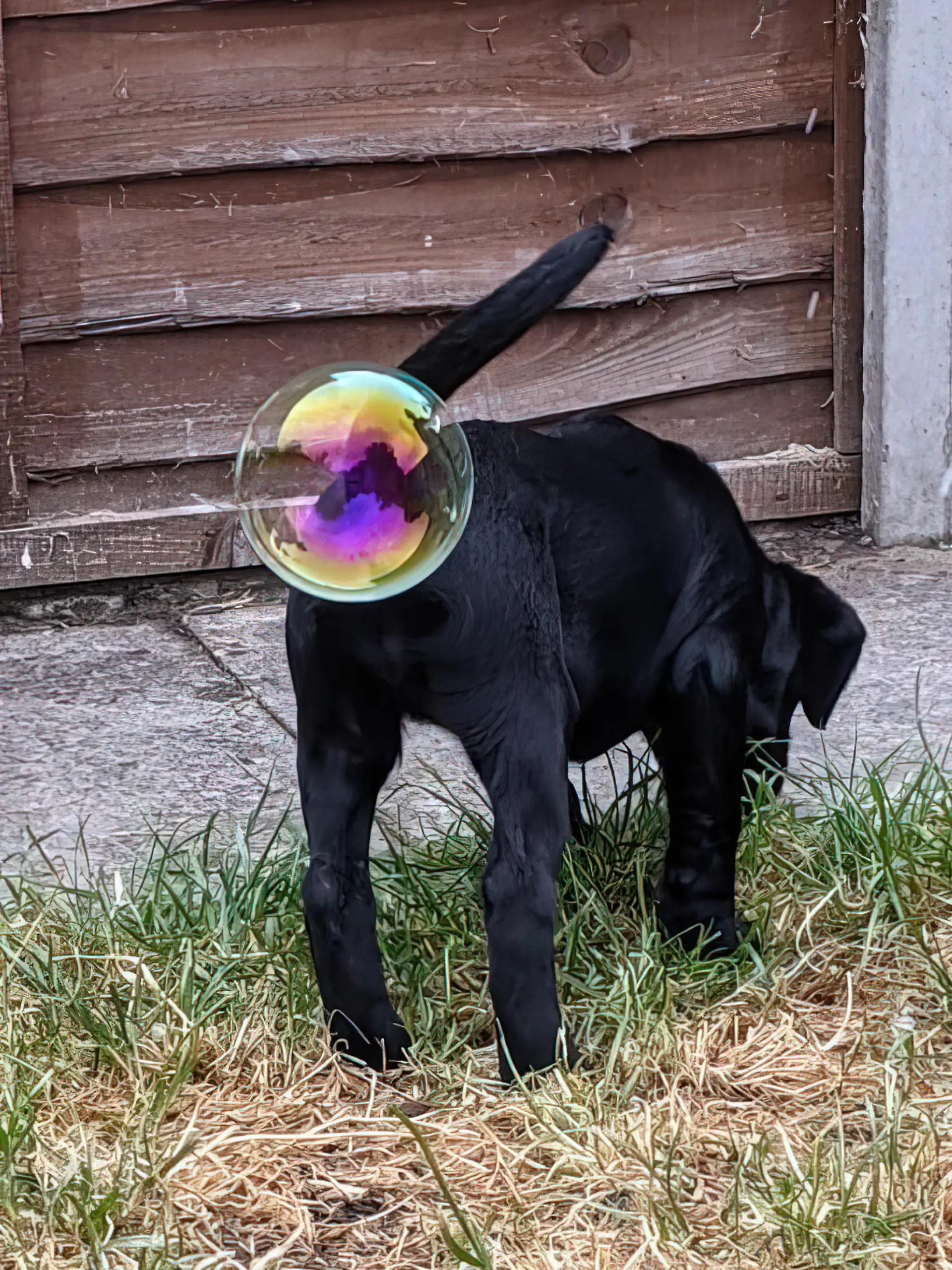 Eigentlich hat der kleine Hund nur mit den Luftblasen gespielt, aber hier sieht es so aus, als habe er eine verschluckt.