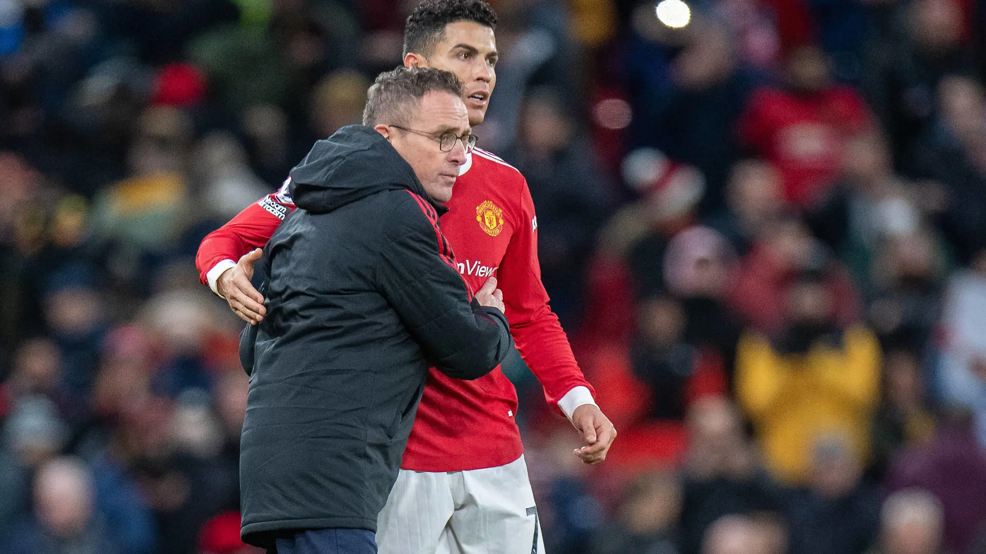 MANCHESTER, ENGLAND - DECEMBER 04: manager Ralf Rangnick of Manchester United, ManU and Cristiano Ronaldo of Manchester United during the Premier League match between Manchester United and Crystal Palace at Old Trafford on December 4, 2021 in Manchester, E Manchester United v Crystal Palace - Premier League Copyright: xSebastianxFrejx