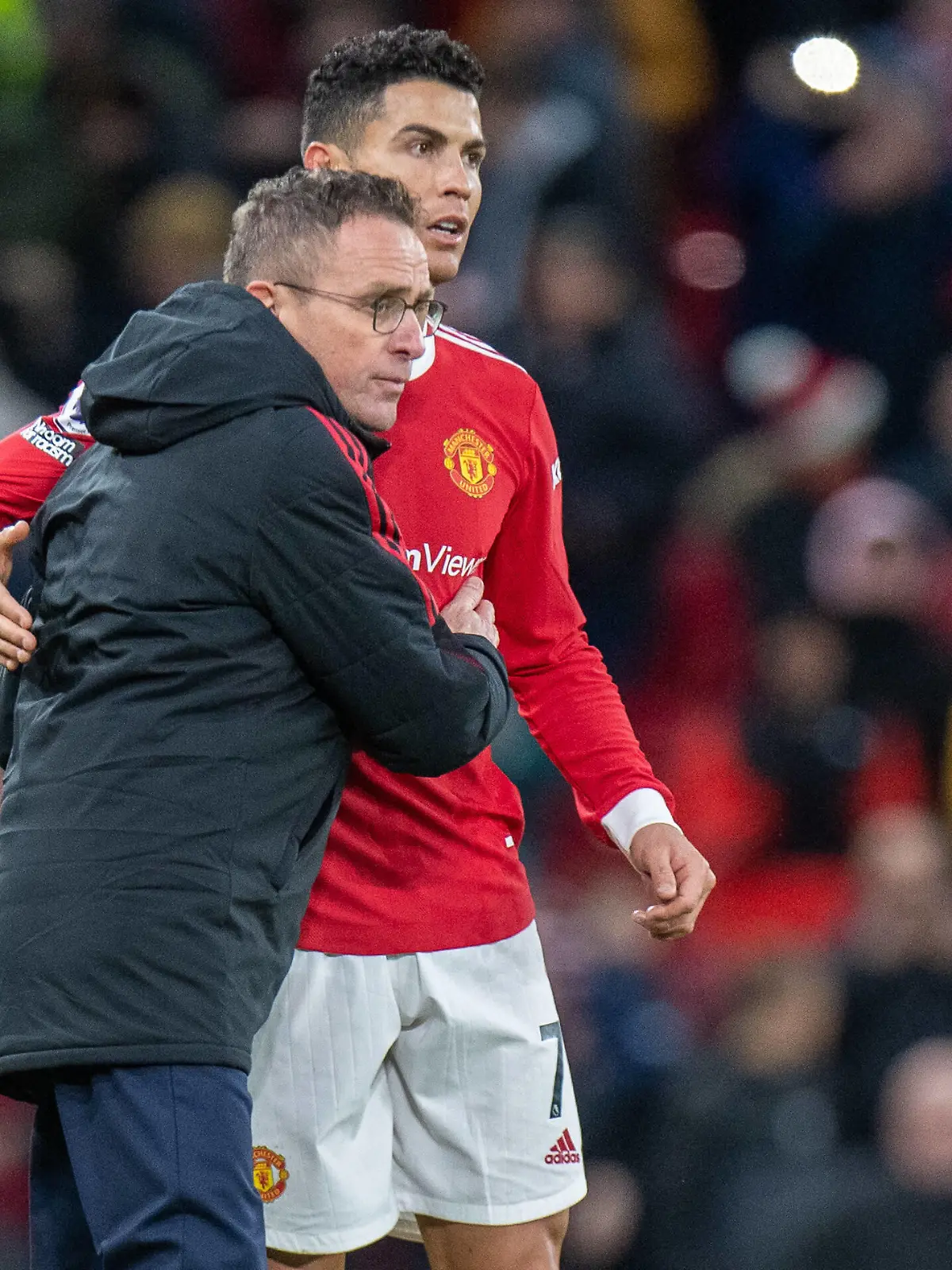 MANCHESTER, ENGLAND - DECEMBER 04: manager Ralf Rangnick of Manchester United, ManU and Cristiano Ronaldo of Manchester United during the Premier League match between Manchester United and Crystal Palace at Old Trafford on December 4, 2021 in Manchester, E Manchester United v Crystal Palace - Premier League Copyright: xSebastianxFrejx 