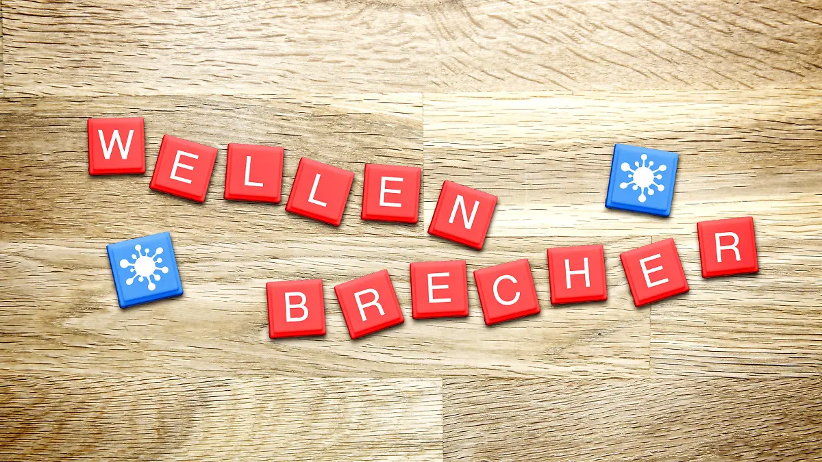 Spielsteine bilden das Wort Wellenbrecher, Wort des Jahres 2021 *** Pieces form the word breakwater, word of the year 2021