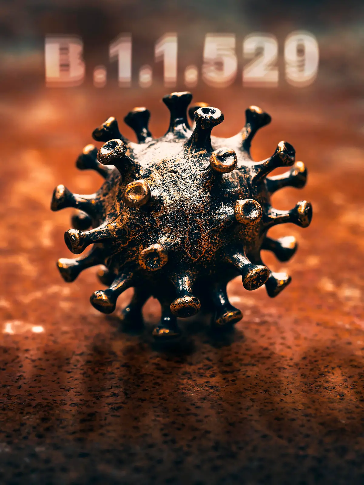 FOTOMONTAGE, Coronavirus mit Schatten und Schriftzug Omikron, Symbolfoto Omikron-Variante B.1.1.529 *** PHOTOMONTAGE, coronavirus with shadow and lettering Omikron, symbol photo Omikron variant B 1 1 529 