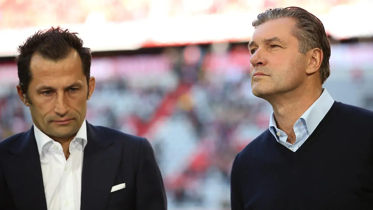 firo : 06.04.2019 FuÃball, Fussball: 1. Bundesliga , Saison 2018/2019 FCB FC Bayern MÃ_nchen Muenchen - BVB Borussia Dortmund BVB Manager Sportdirektor Michael Zorc , FCB Manager , Sportdirektor , Hasan SalihamidÅ_iÄ , Salihamidzic ,