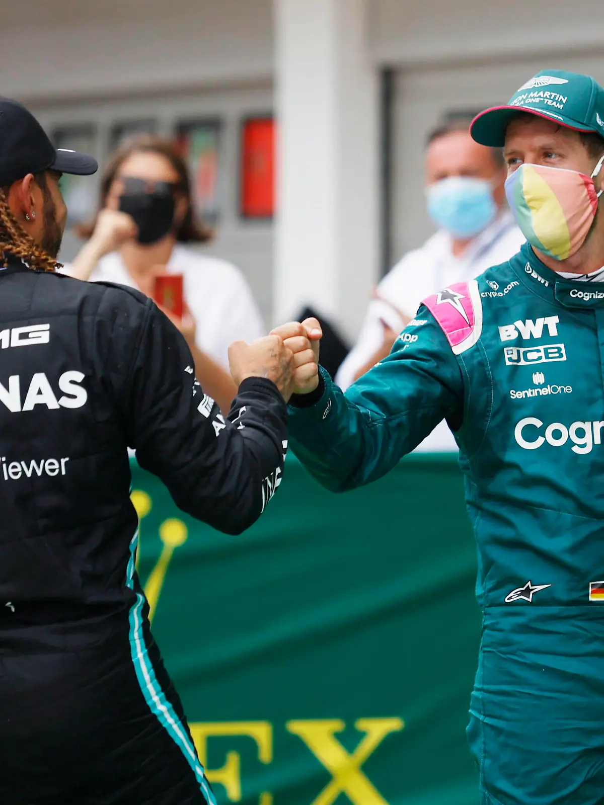  F1 Grand Prix of Hungary 44 Lewis Hamilton GBR, Mercedes-AMG Petronas F1 Team, 5 Sebastian Vettel GER, Aston Martin Cognizant F1 Team, F1 Grand Prix of Hungary at Hungaroring on August 1, 2021 in Budapest, Hungary. Photo by Florion Goga/REUTERS/FIA Pool via HOCH ZWEI Budapest Hungary Poolfoto HOCH ZWEI/Pool/REUTERS ,EDITORIAL USE ONLY