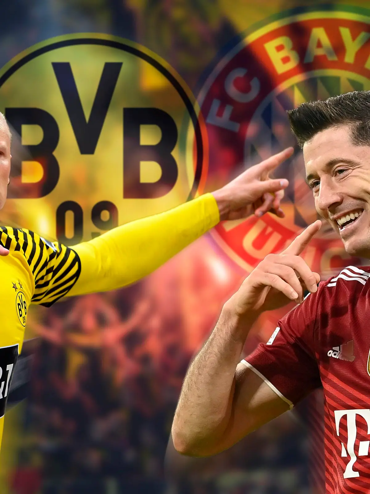 FOTOMONTAGE: Vorschau Borussia Dortmund-FC Bayern Muenchen am 04.12.2021. Robert LEWANDOWSKI (Bayern Muenchen) trifft im Bundesligakracher auf Erling HAALAND (DO). Fussball,1.Bundesliga,Saison 2021/22 ¬