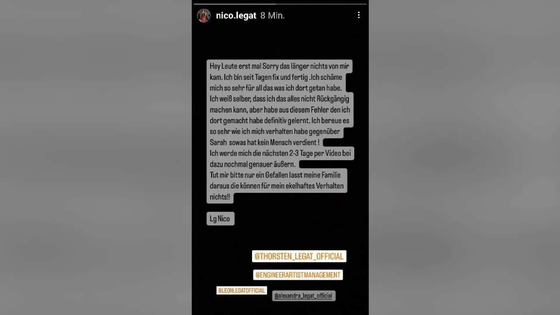 "Temptation Island"-Kandidat Nico Legat meldet sich reumütig auf Instagram