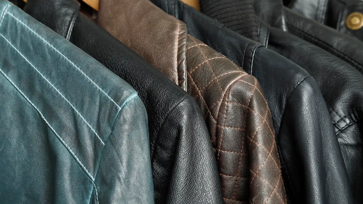 variety of leather jackets closeup