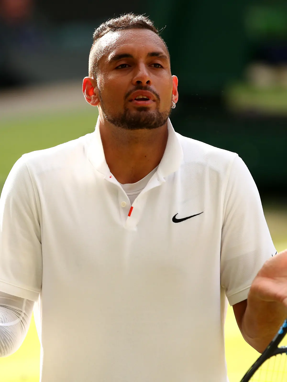 LONDON, ENGLAND - JULY 04: Nick Kyrgios of Australia reacts in his Men's Singles second round match against Rafael Nadal of Spain during Day four of The Championships - Wimbledon 2019 at All England Lawn Tennis and Croquet Club on July 04, 2019 in London, England. (Photo by Clive Brunskill/Getty Images)
