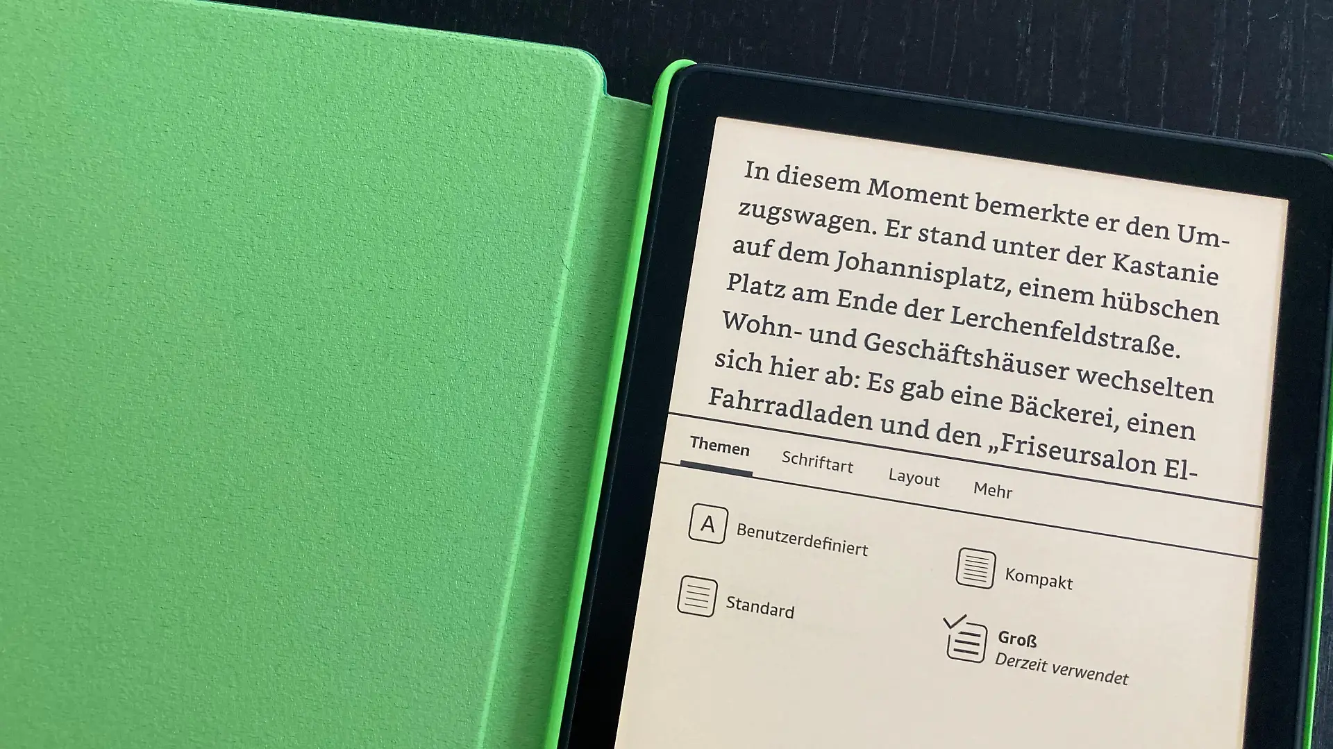 Sogar die Schrift und das Layout kann man einstellen. Der Text stammt aus "Die Schule der magischen Tier" von Margit Auer