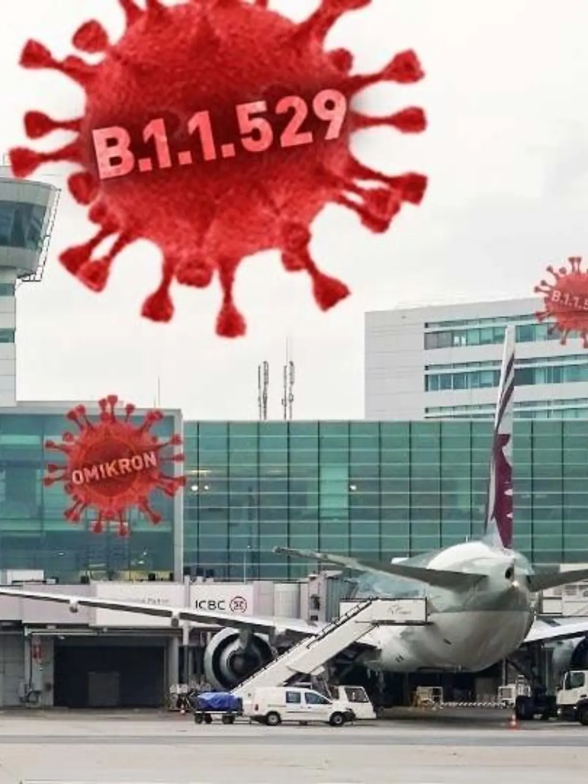 Symbolbild Omikron und Flughafen