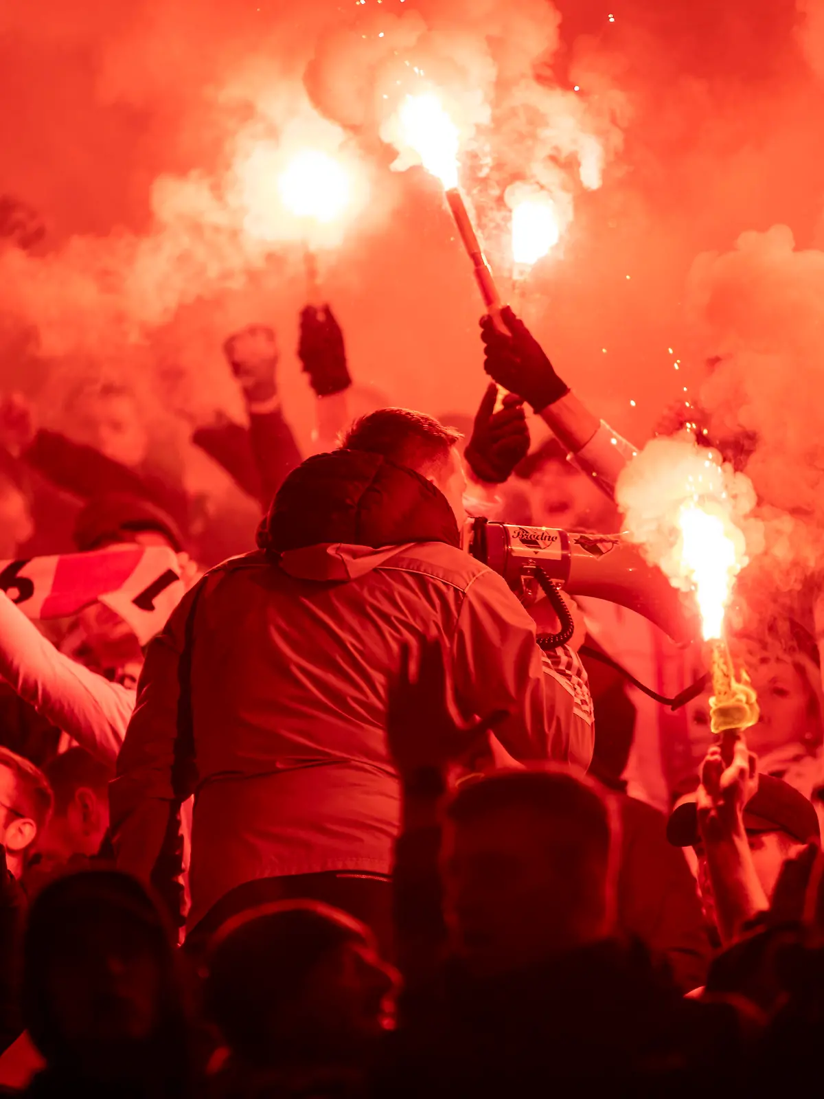 Legia Warsaw fans in action during the UEFA 2021 Europa League match between Leicester City and Legia Warsaw, King Power Stadium, Group C, match 5. November 25th, 2021, Credit:ANTHONY_STANLEY / Avalon