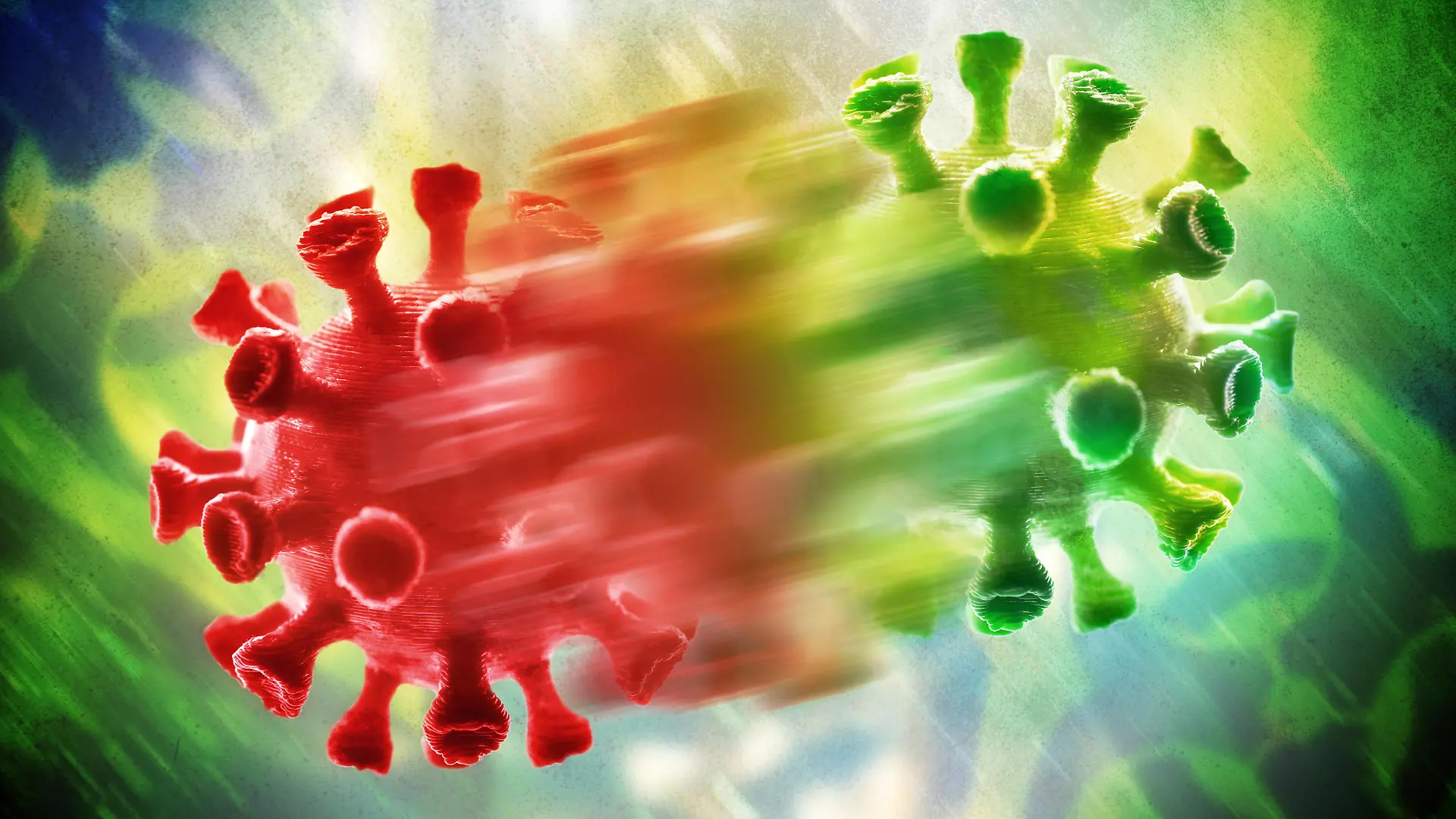 FOTOMONTAGE, Mutierender Coronavirus, Symbolfoto Virus-Mutation *** PHOTOMONTAGE, mutating coronavirus, symbol photo virus mutation
