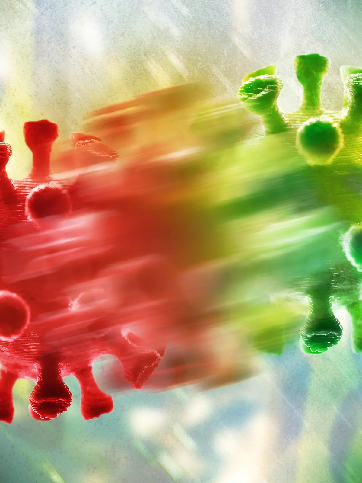  FOTOMONTAGE, Mutierender Coronavirus, Symbolfoto Virus-Mutation *** PHOTOMONTAGE, mutating coronavirus, symbol photo virus mutation