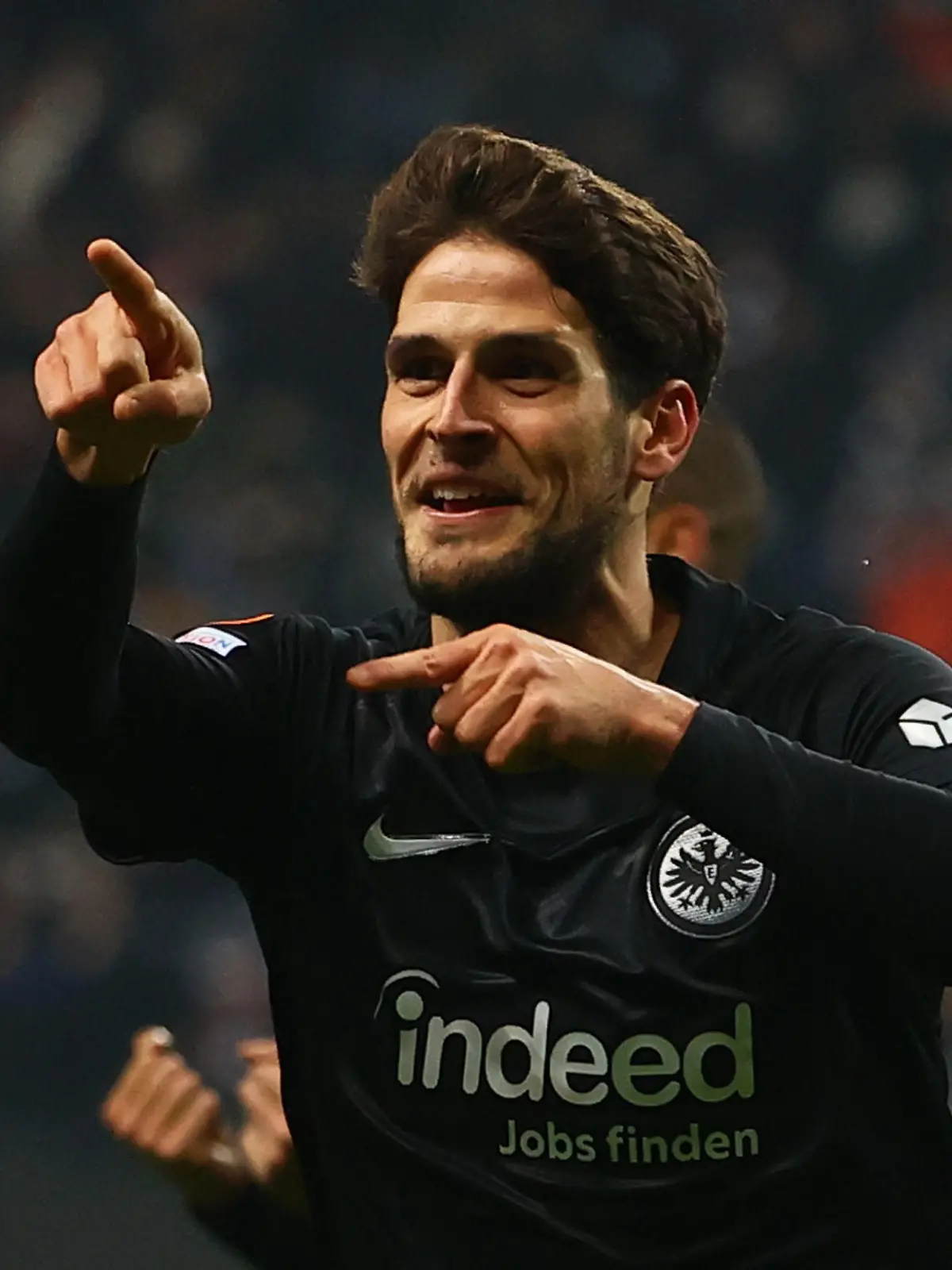 Soccer Football - Europa League - Group D - Eintracht Frankfurt v Royal Antwerp - Deutsche Bank Park, Frankfurt, Germany - November 25, 2021 Eintracht Frankfurt's Goncalo Paciencia celebrates scoring their second goal REUTERS/Kai Pfaffenbach