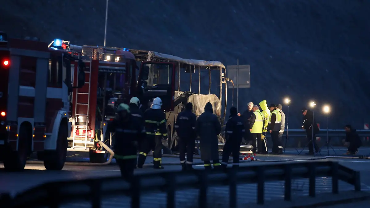 A view shows the site where at least 45 people were killed when a bus with North Macedonian plates caught fire on a highway, near the village of Bosnek, in Bulgaria, November 23, 2021. REUTERS/Stoyan Nenov