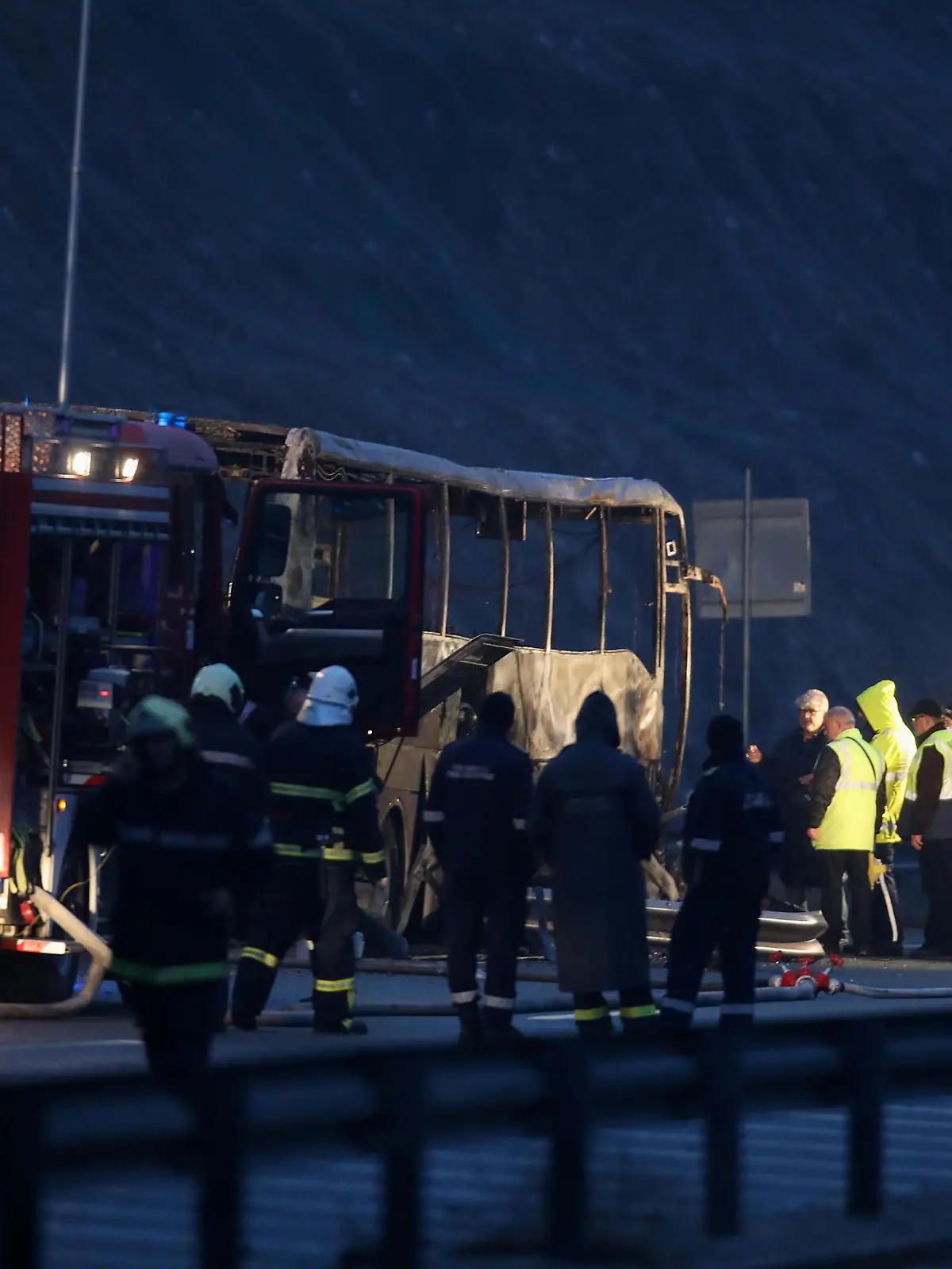 A view shows the site where at least 45 people were killed when a bus with North Macedonian plates caught fire on a highway, near the village of Bosnek, in Bulgaria,  November 23, 2021. REUTERS/Stoyan Nenov
