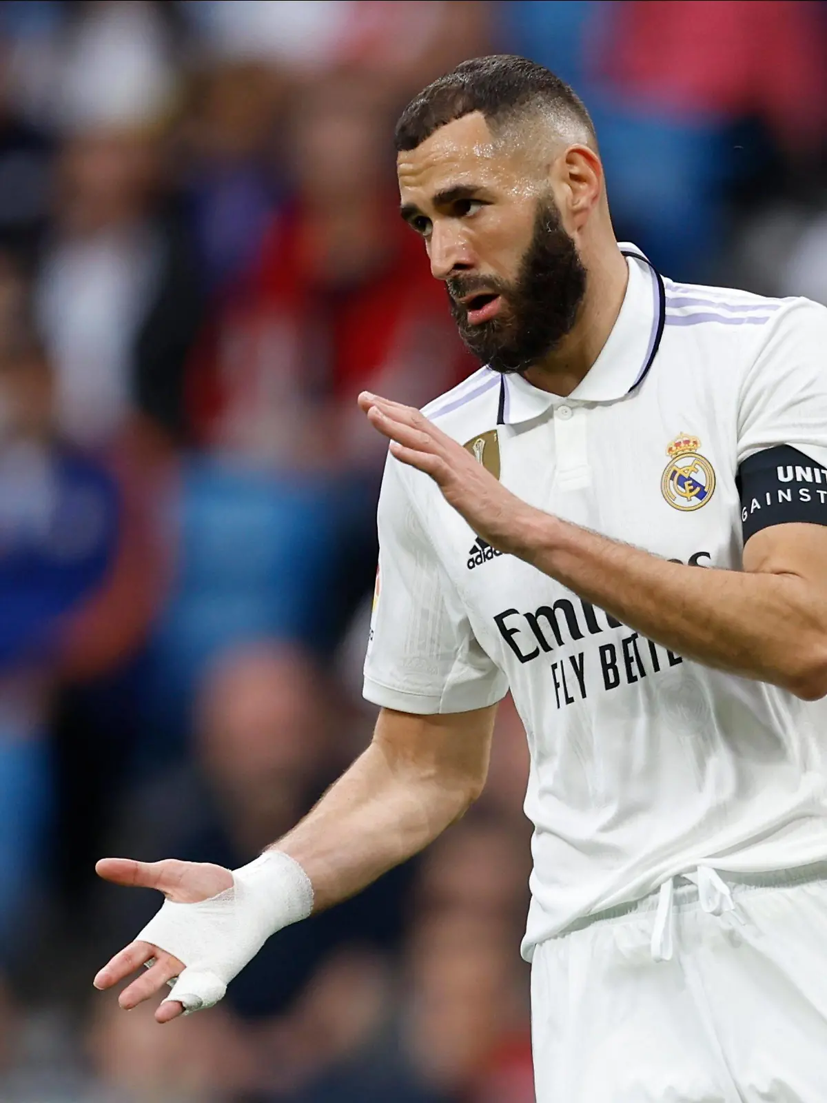 Mandatory Credit: Photo by Pressinphoto/Shutterstock 13931413h Karim Benzema of Real Madrid CF Real Madrid v Rayo Vallecano, La Liga 2022-2023, date 36. Football, Santiago Bernabeu Stadium, Madrid, Spain - 24 May 2023 EDITORIAL USE ONLY No use with unauthorised audio, video, data, fixture lists outside the EU, club/league logos or live services. Online in-match use limited to 45 images 15 in extra time. No use to emulate moving images. No use in betting, games or single club/league/player publications/services. Real Madrid v Rayo Vallecano, La Liga 2022-2023, date 36. Football, Santiago Bernabeu Stadium, Madrid, Spain - 24 May 2023 EDITORIAL USE ONLY No use with unauthorised audio, video, data, fixture lists outside the EU, club/league logos or live services. Online in-match use limited to 45 images 15 in extra time. No use to emulate moving images. No use in betting, games or PUBLICATIONxINxGERxSUIxAUTxHUNxGRExMLTxCYPxROUxBULxUAExKSAxONLY Copyright: xPressinphoto/Shutterstockx 13931413h