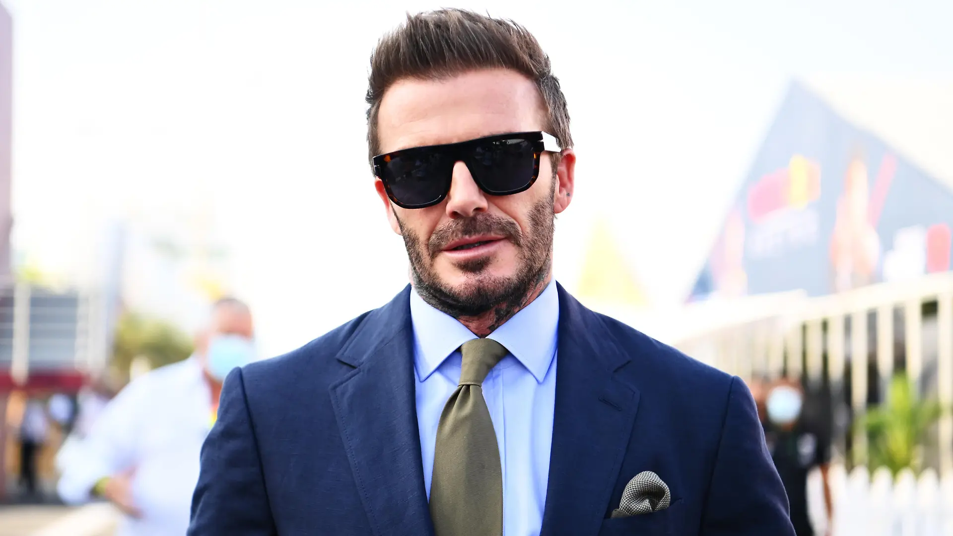 DOHA, QATAR - NOVEMBER 21: David Beckham looks on in the Paddock before the F1 Grand Prix of Qatar at Losail International Circuit on November 21, 2021 in Doha, Qatar. (Photo by Clive Mason/Getty Images)