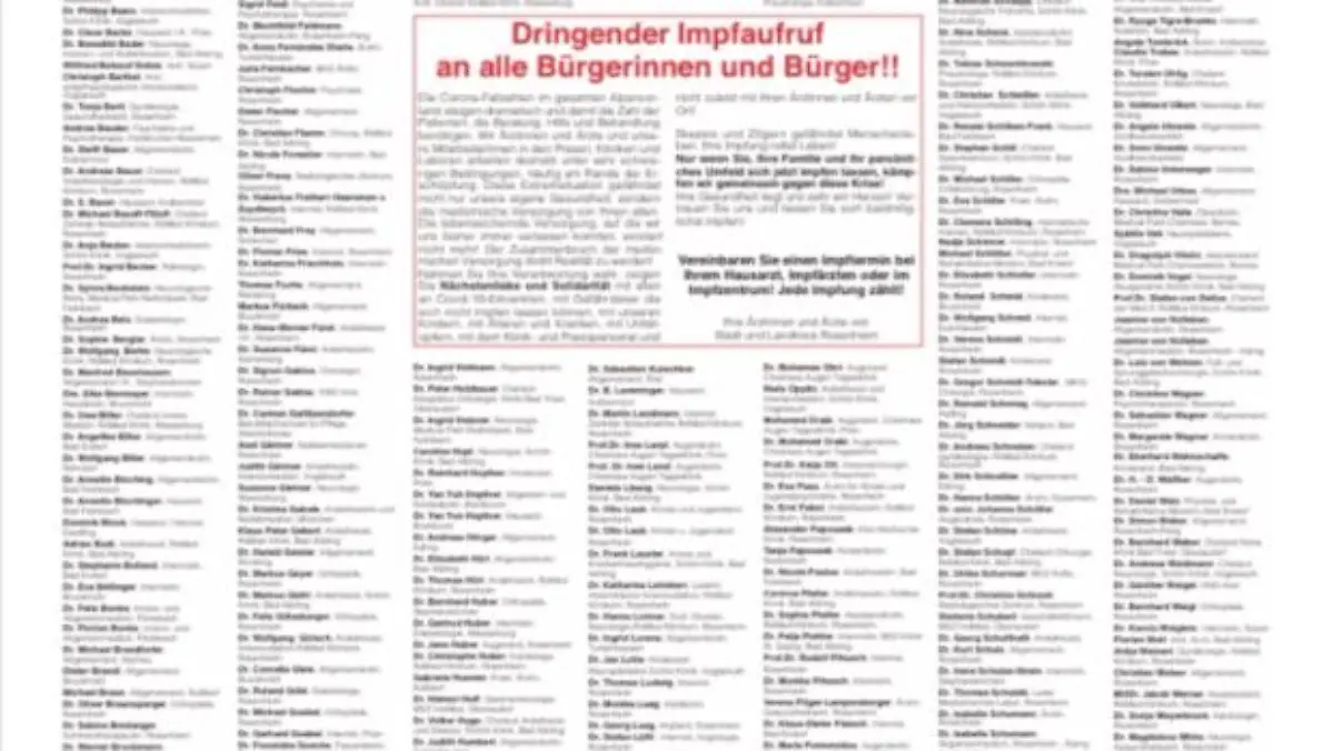 500 Unterschriften von Ärzten, Helfern und Sanitätern möchten darauf aufmerksam machen, wie wichtig die Impfung ist.
