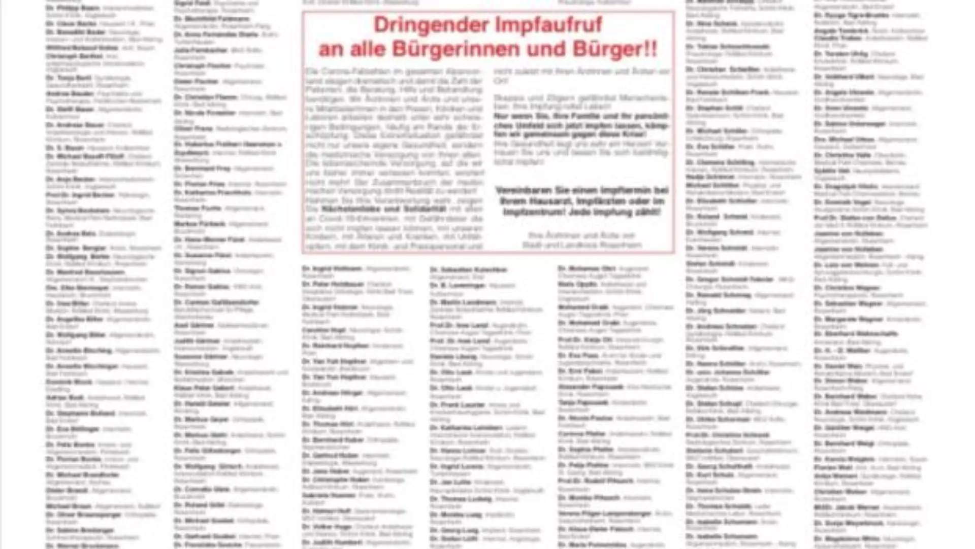 500 Unterschriften von Ärzten, Helfern und Sanitätern möchten darauf aufmerksam machen, wie wichtig die Impfung ist.