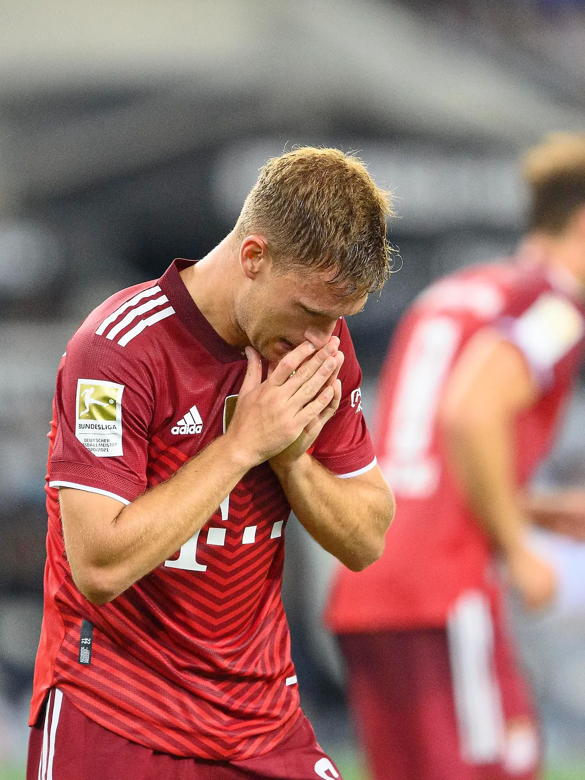 Bayern Muenchen kuerzt ungeimpften Kimmich offenbar das Gehalt. Archivfoto: Joshua KIMMICH (M) nach einer vergebenen Torchance, Fussball 1. Bundesliga, 01.Spieltag, Borussia Moenchengladbach (MG) - FC Bayern Muenchen (M), am 13.08.2021 in Moenchengladbach / Deutschland. #DFL regulations prohibit any use of photographs as image sequences and/or quasi-video # vÇ¬