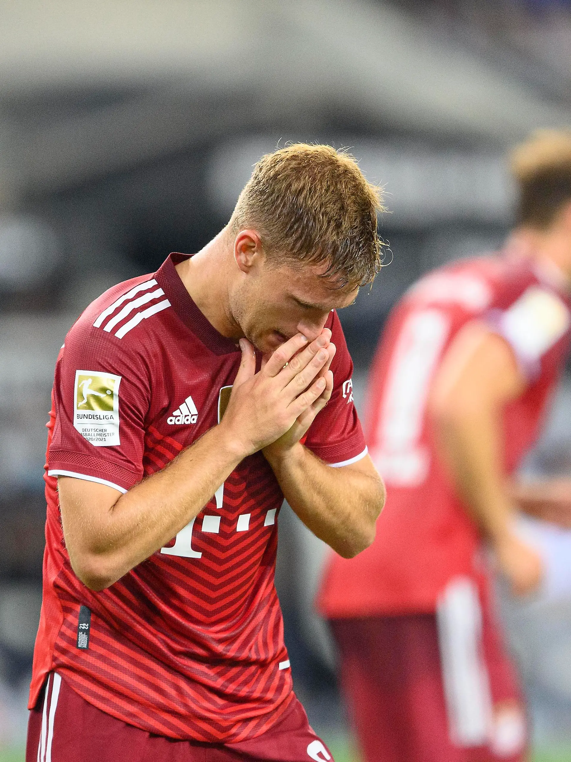 Bayern Muenchen kuerzt ungeimpften Kimmich offenbar das Gehalt. Archivfoto: Joshua KIMMICH (M) nach einer vergebenen Torchance, Fussball 1. Bundesliga, 01.Spieltag, Borussia Moenchengladbach (MG) - FC Bayern Muenchen (M), am 13.08.2021 in Moenchengladbach / Deutschland. #DFL regulations prohibit any use of photographs as image sequences and/or quasi-video # vÇ¬