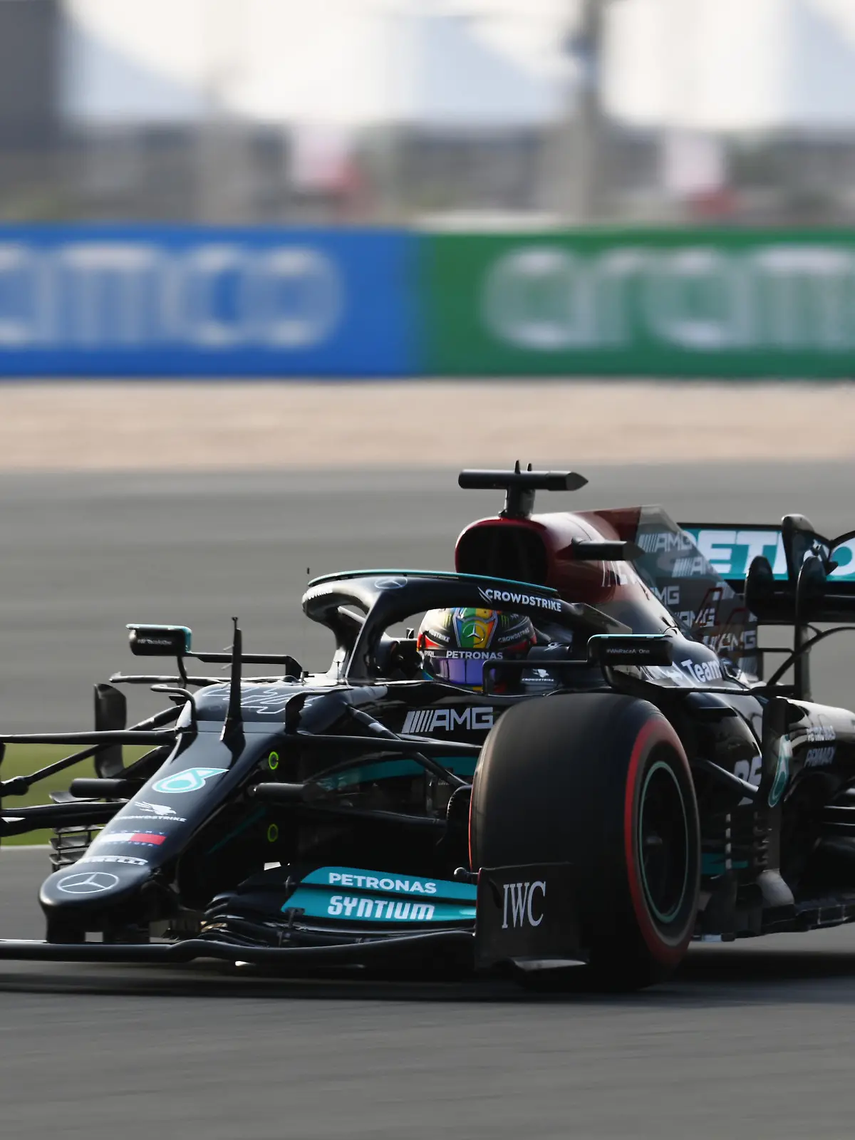 DOHA, QATAR - NOVEMBER 20: Lewis Hamilton of Great Britain driving the (44) Mercedes AMG Petronas F1 Team Mercedes W12 during final practice ahead of the F1 Grand Prix of Qatar at Losail International Circuit on November 20, 2021 in Doha, Qatar. (Photo by Clive Mason/Getty Images)