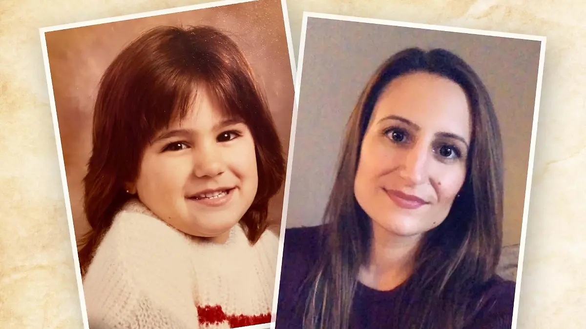 Zwei Bilder, die die Frau zeigen. Einmal als Kind, einmal heute.