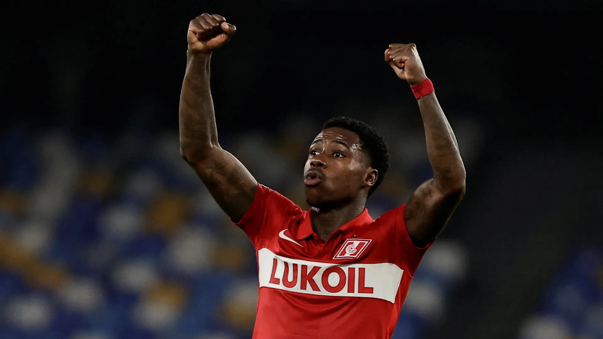 FILE PHOTO: Soccer Football - Europa League - Group C - Napoli v Spartak Moscow - Stadio Diego Armando Maradona, Naples, Italy - September 30, 2021   Spartak Moscow's Quincy Promes celebrates after the match REUTERS/Ciro De Luca/File Photo