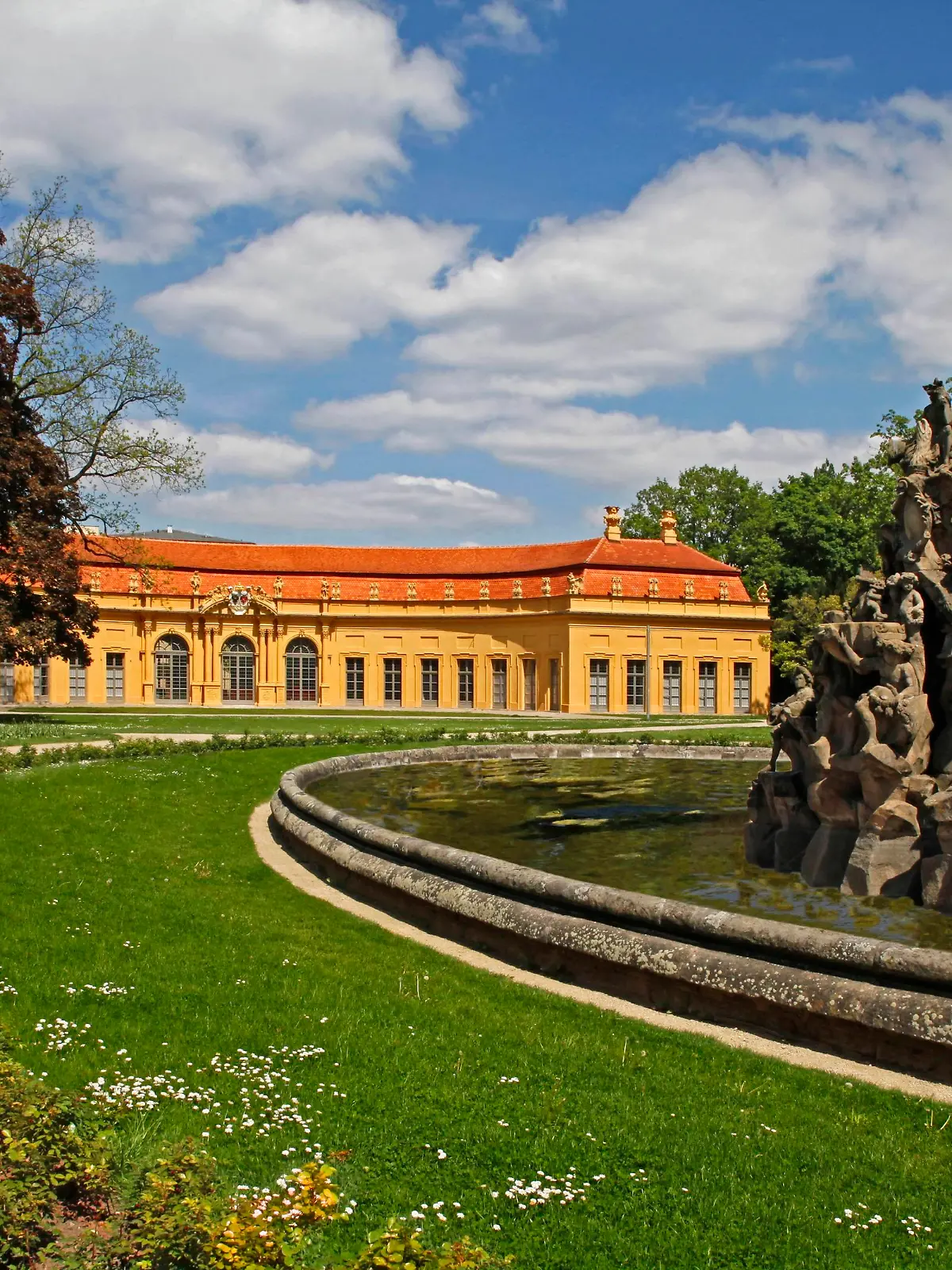 Schlossgarten, Hugenottenbrunnen, Orangerie, Erlangen, Bayern, Deutschland