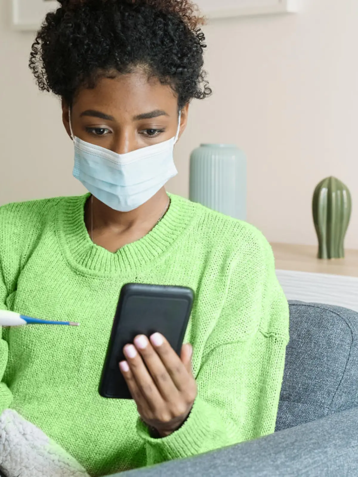 Black woman feeling sick and suffering seasonal flu symptoms