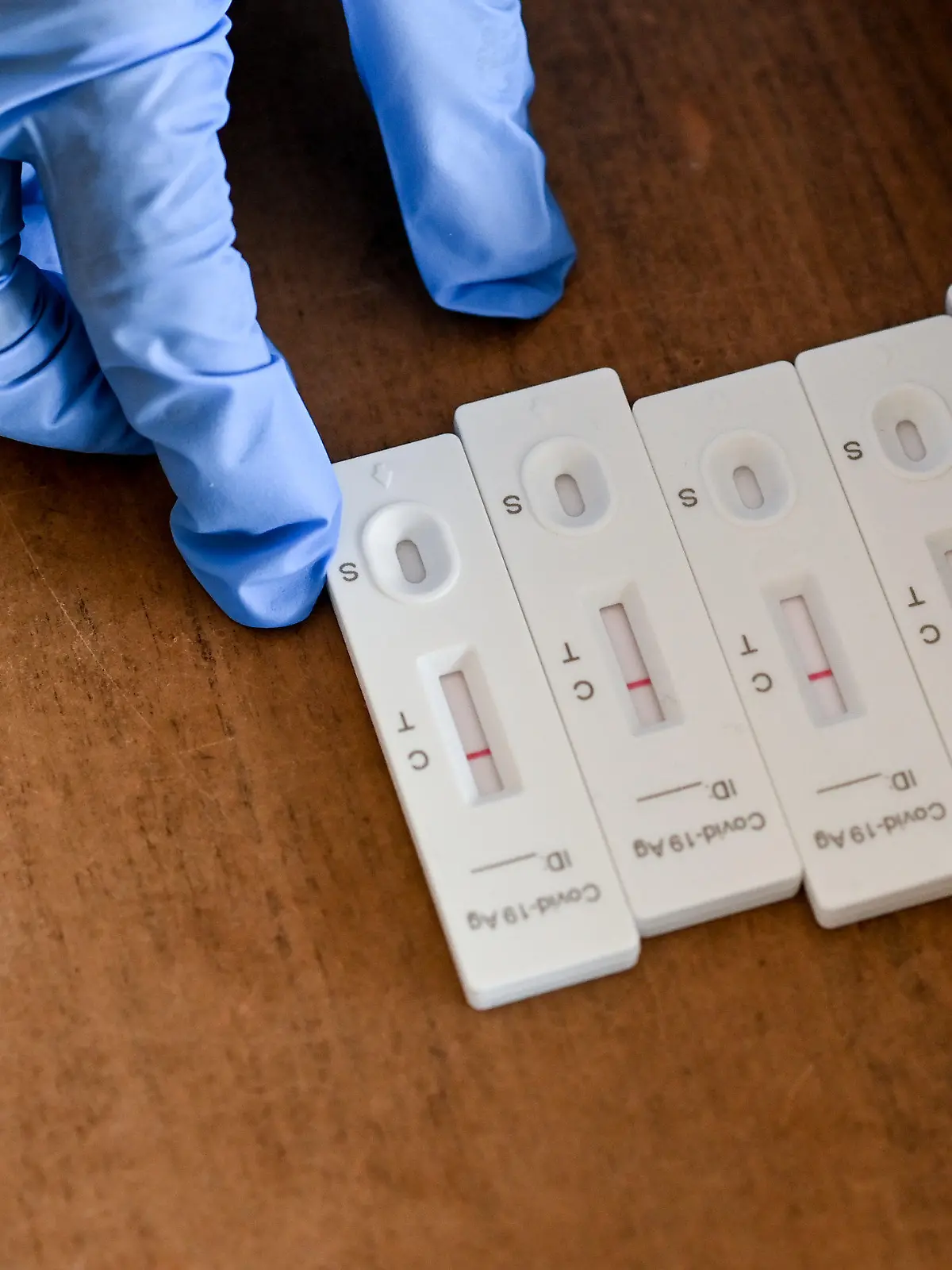 PRODUKTION - 08.11.2021, Brandenburg, Zossen: Eine Krankenschwester eines mobilen Test-Teams des Deutschen Roten Kreuzes (DRK) ordnet die Testergebnisse von Corona-Schnelltests in der DRK-Seniorenbetreuungseinrichtung Saalower Berg. Mit Sorge blicken Pflegeheime in Brandenburg auf die kalte Jahreszeit - und steigende Corona-Zahlen. Da auch Geimpfte mit dem Virus infiziert sein können, geben nur Tests mehr Sicherheit. Foto: Jens Kalaene/dpa-Zentralbidl/dpa +++ dpa-Bildfunk +++