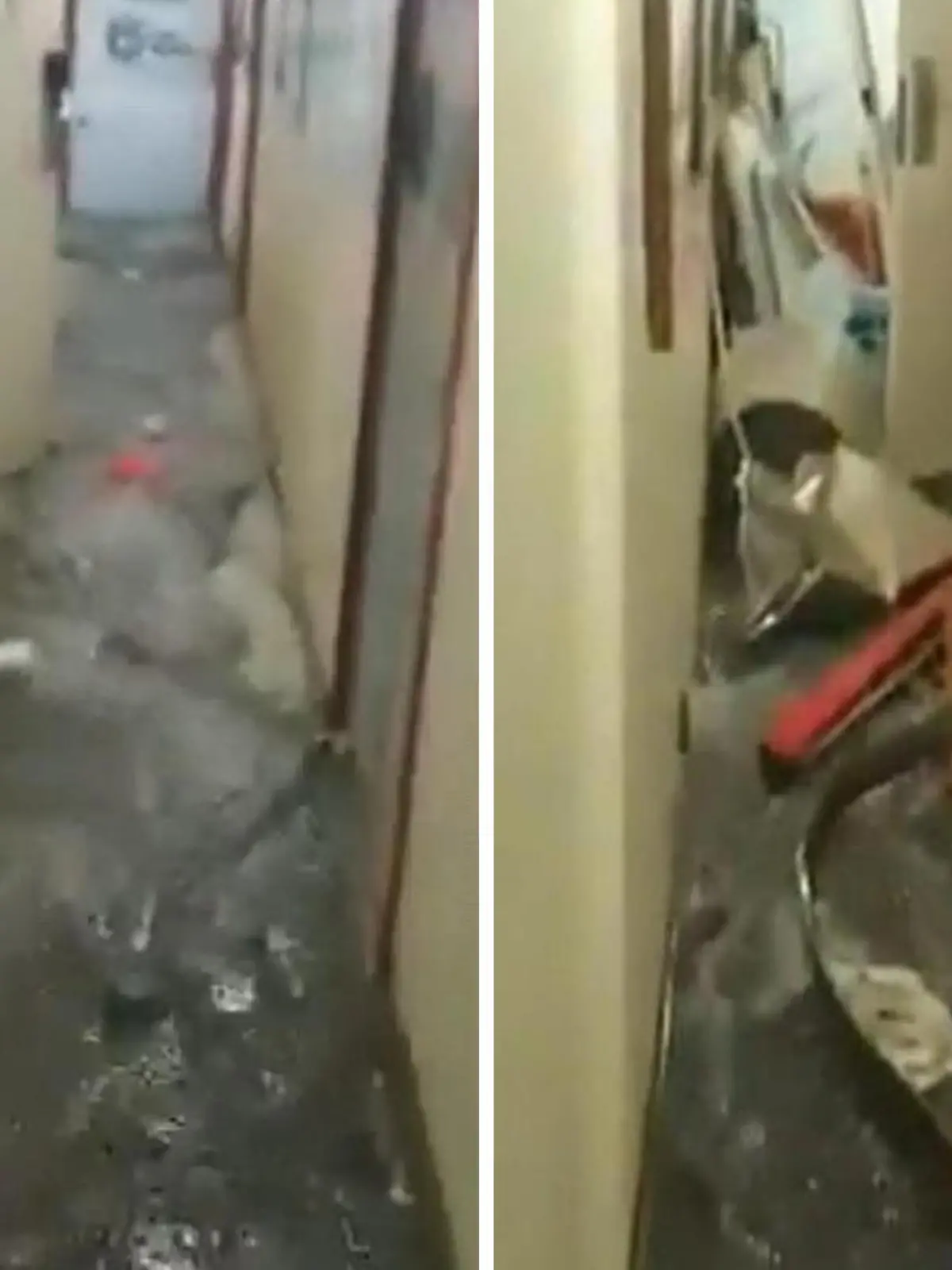 Die Passagiere an Bord der Carnival Sunshine müssen einiges einstecken, als das Kreuzfahrtschiff in ein Unwetter gerät. Gänge werden durchflutet, Türen aus ihren Ankerungen gehoben. Zum Glück wird kaum einer verletzt. Ein Wunder bei diesen Bildern.