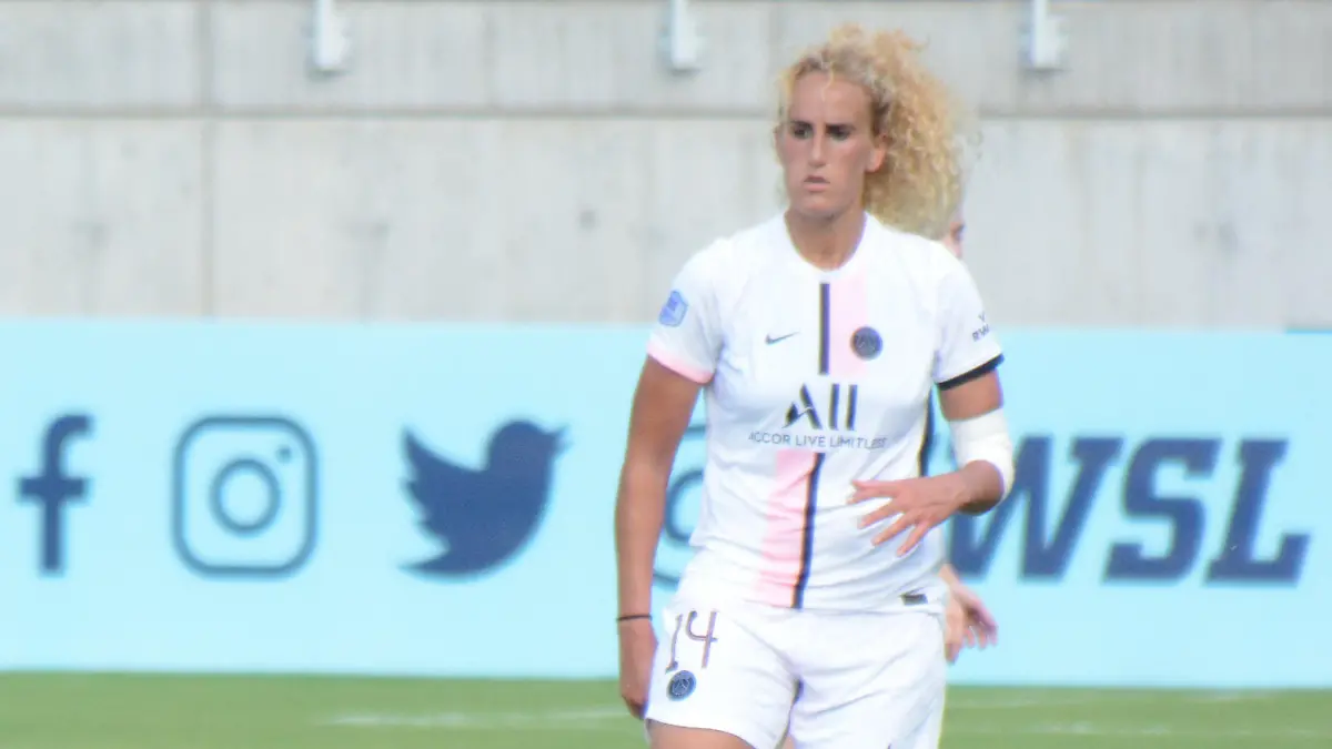 August 21, 2021, Louisville, Kentucky, United States: Louisville, Kentucky August 21st A yellow card is awarded to Kheira Hamraoui (14 Paris Saint-Germain) at the Womens Cup consolation game between the Chicago Red Stars and Paris Saint-Germain at Lynn Family Stadium in Louisville, Kentucky. NO COMMERCIAL USAGE (Credit Image: Â© Kat Farris/Sport Press Photo via ZUMA Press