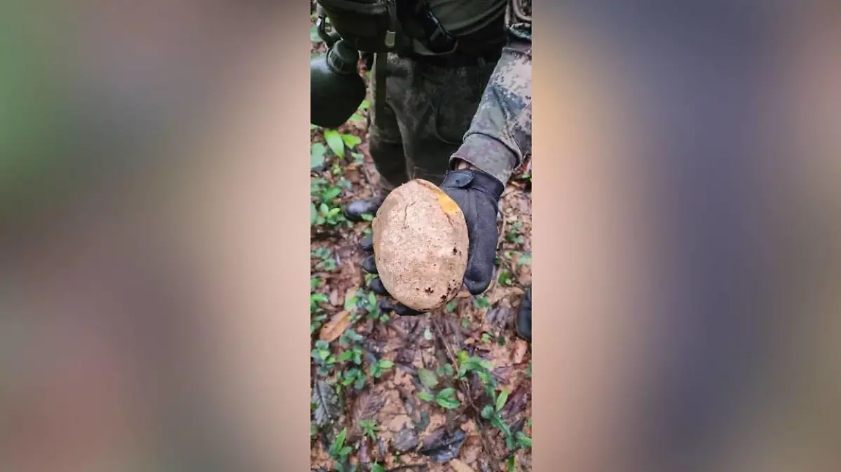 Ein Soldat hält eine Frucht in der Hand.