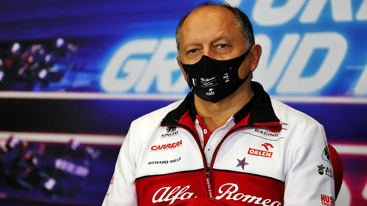 ISTANBUL, TURKEY - NOVEMBER 13: Alfa Romeo Racing Team Principal Frederic Vasseur talks in the Team Principals Press Conference during practice ahead of the F1 Grand Prix of Turkey at Intercity Istanbul Park on November 13, 2020 in Istanbul, Turkey. (Photo by XPB - Pool/Getty Images)