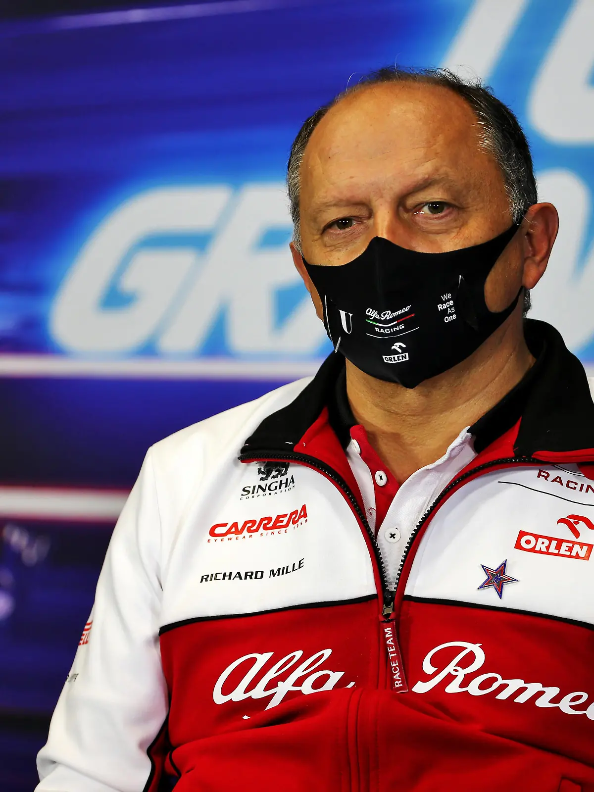 ISTANBUL, TURKEY - NOVEMBER 13: Alfa Romeo Racing Team Principal Frederic Vasseur talks in the Team Principals Press Conference during practice ahead of the F1 Grand Prix of Turkey at Intercity Istanbul Park on November 13, 2020 in Istanbul, Turkey. (Photo by XPB - Pool/Getty Images)