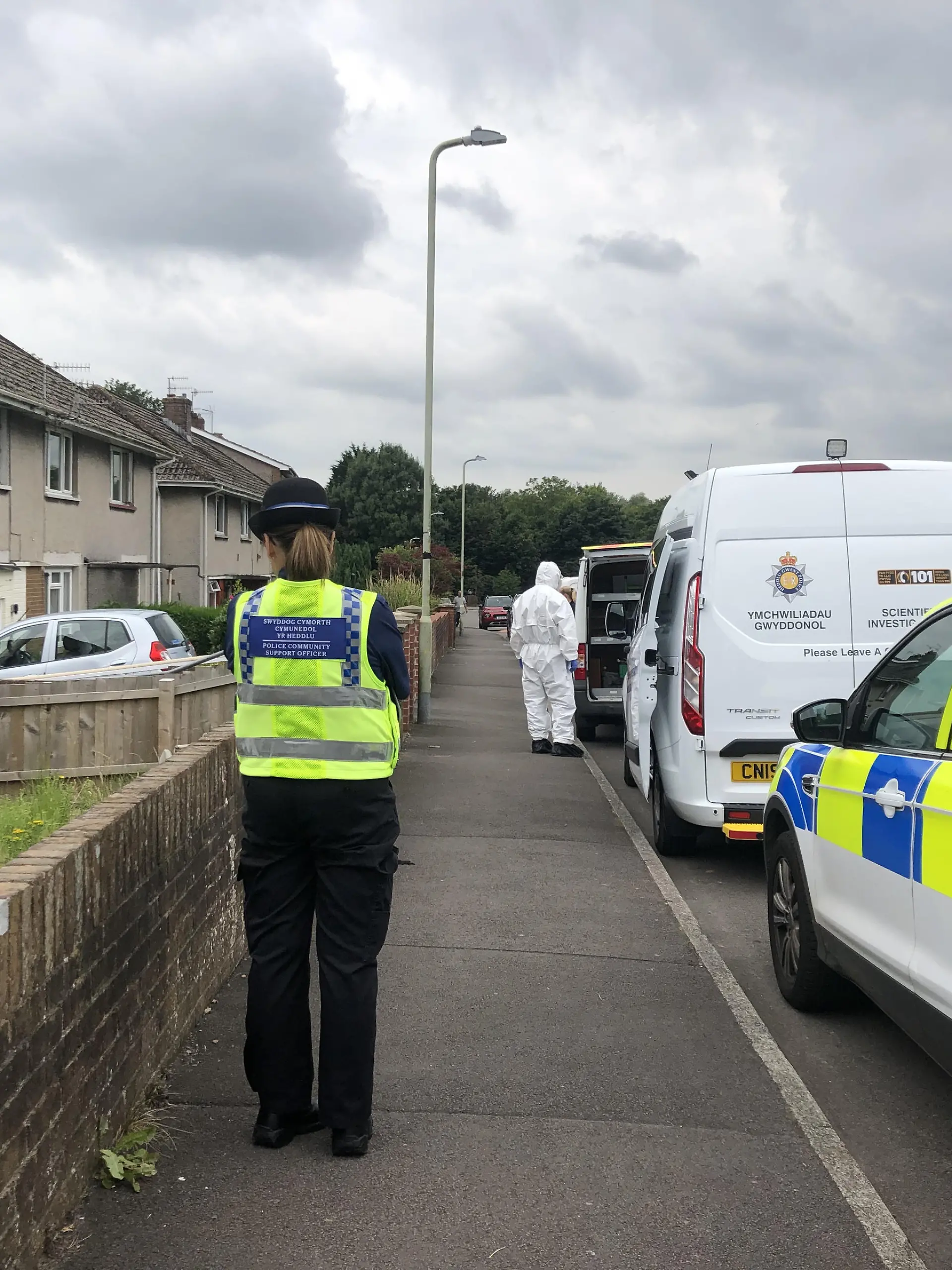 Boy found dead in river. Police search a property on Lower Llansantffraid in the Sarn area of Bridgend, south Wales, near to where a five-year-old boy was found dead in the Ogmore River on Saturday. Picture date: Monday August 2, 2021. A 39-year-old man, a 30-year-old woman and a 13-year-old boy, all from the Bridgend area, have been arrested on suspicion of murder. See PA story POLICE Bridgend. Photo credit should read: Claire Hayhurst/PA Wire URN:61376816