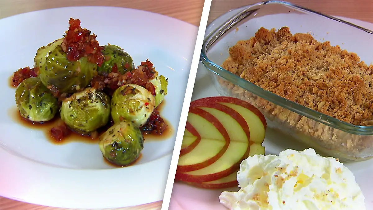 Blitzrezepte: Ofen-Rosenkohl „Asia Style" und Apple Crumble Neue Ideen für Winterklassiker