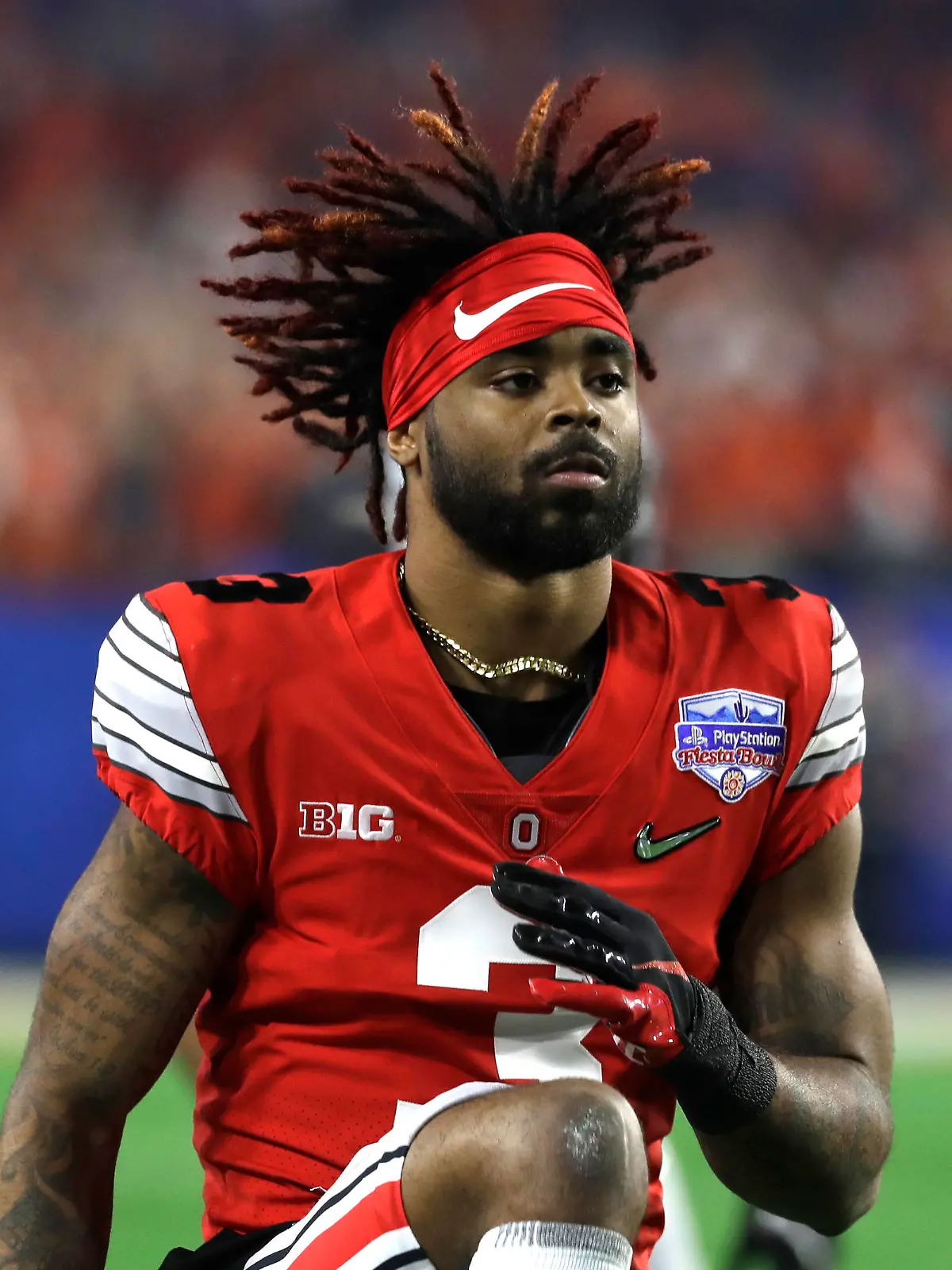 Ohio State cornerback Damon Arnette (3) during the first half of the Fiesta Bowl NCAA college football game against Clemson, Saturday, Dec. 28, 2019, in Glendale, Ariz. (AP Photo/Rick Scuteri).