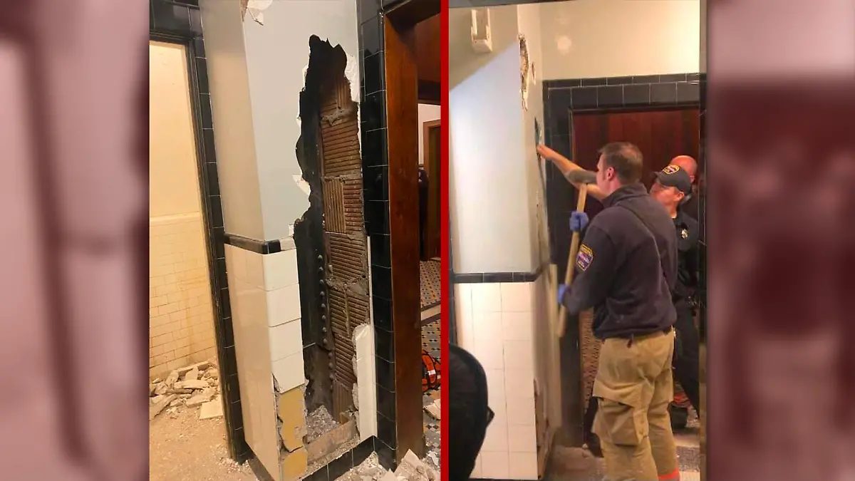 Nackter Mann aus Wand gerettet
