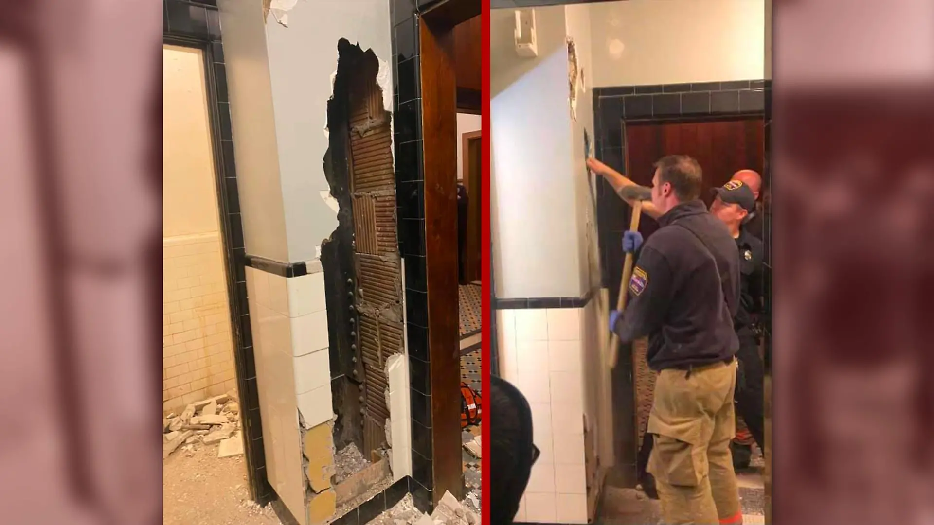 Nackter Mann aus Wand gerettet
