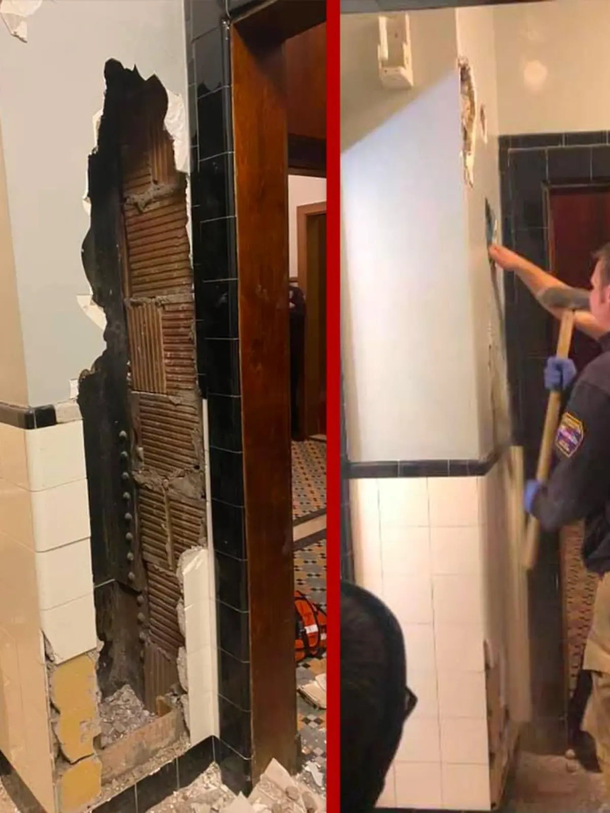 Nackter Mann aus Wand gerettet