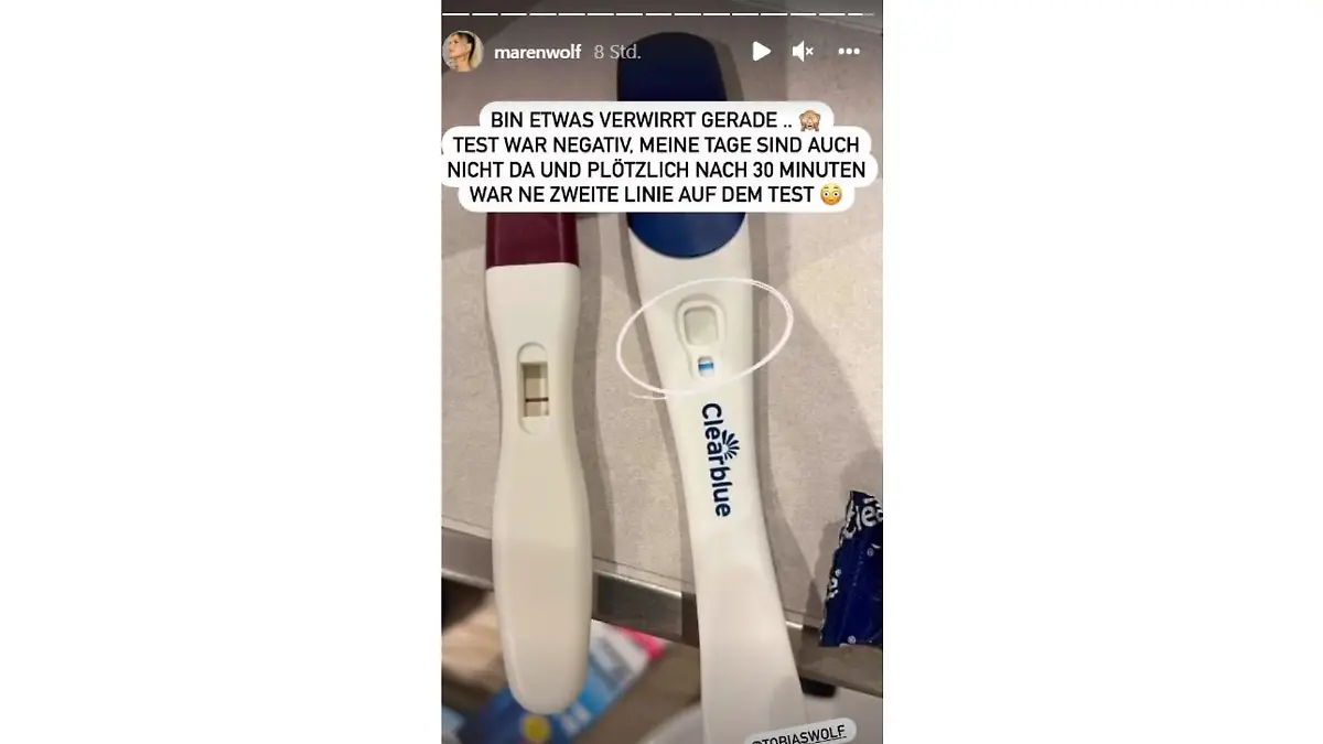 Maren Wolf postet in ihrer Instagram-Story ein Bild von zwei Schwangerschaftstests.