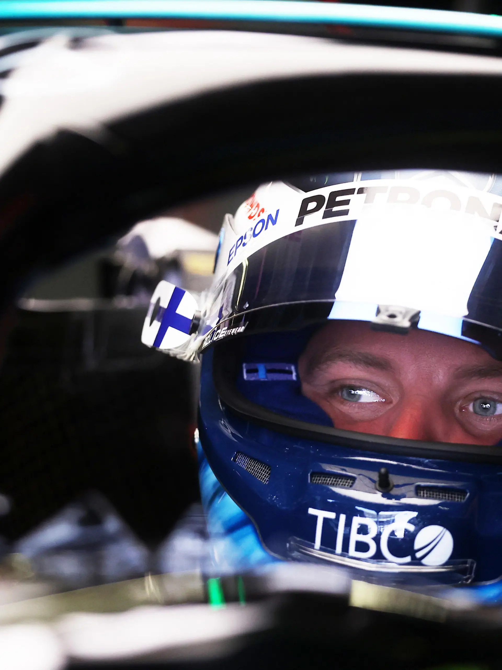 MEXICO CITY, MEXICO - NOVEMBER 05: Valtteri Bottas of Finland and Mercedes GP prepares to drive in the garage during practice ahead of the F1 Grand Prix of Mexico at Autodromo Hermanos Rodriguez on November 05, 2021 in Mexico City, Mexico. (Photo by Lars Baron/Getty Images)