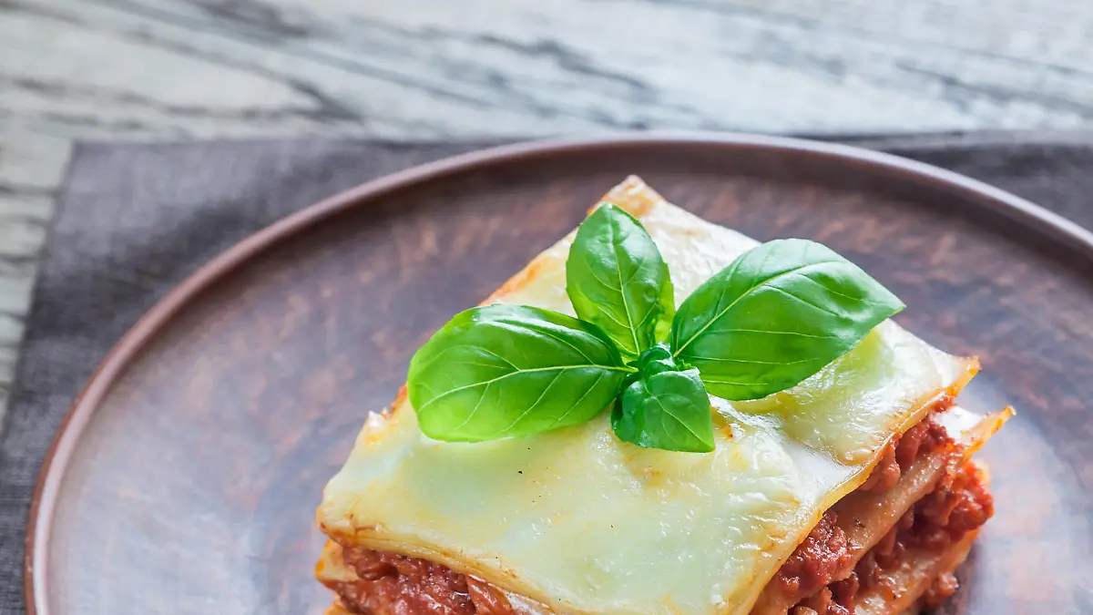 Portion of classic lasagne