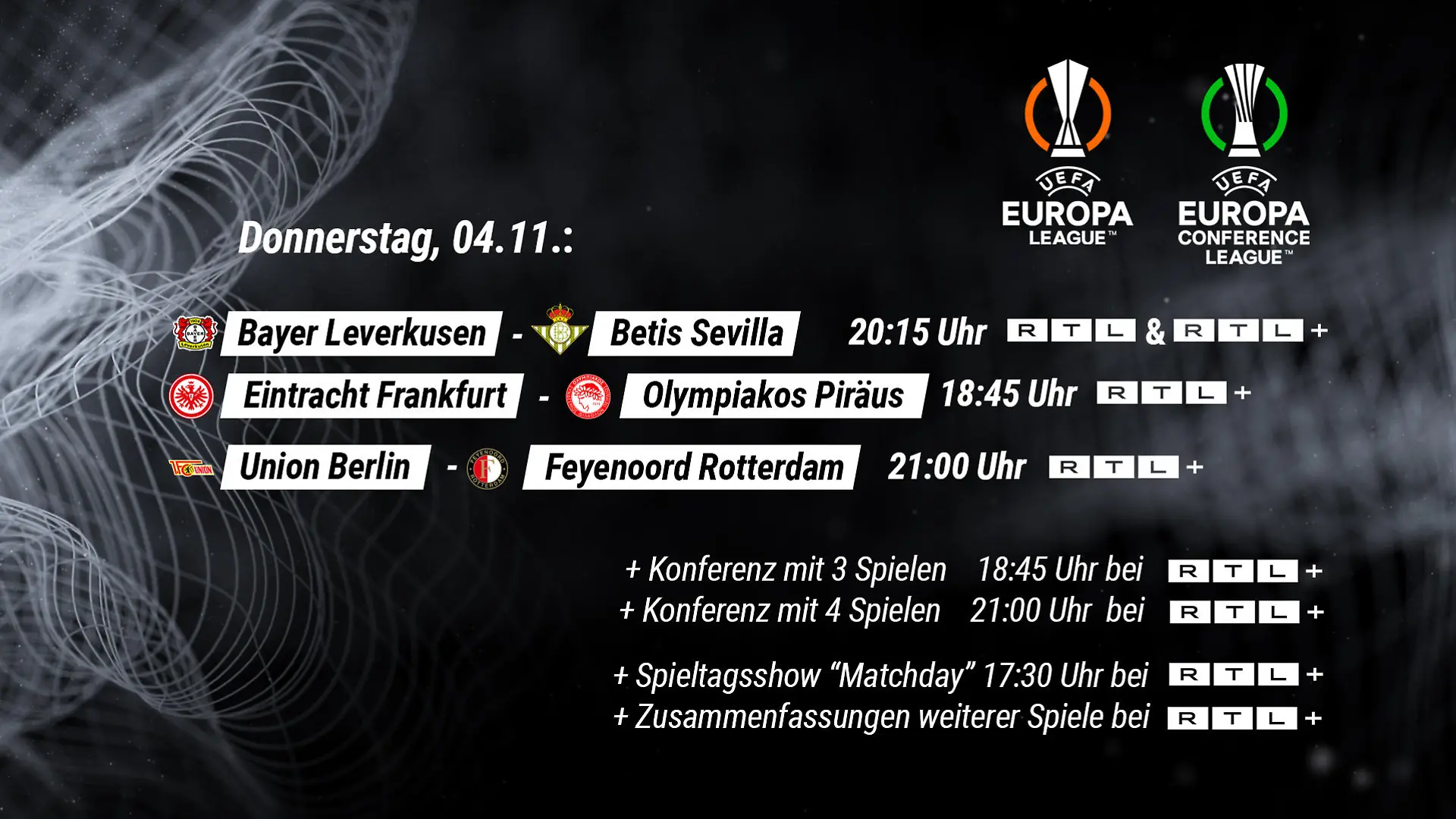 Der 4. Spieltag im Europapokal - LIVE bei RTL und RTL+