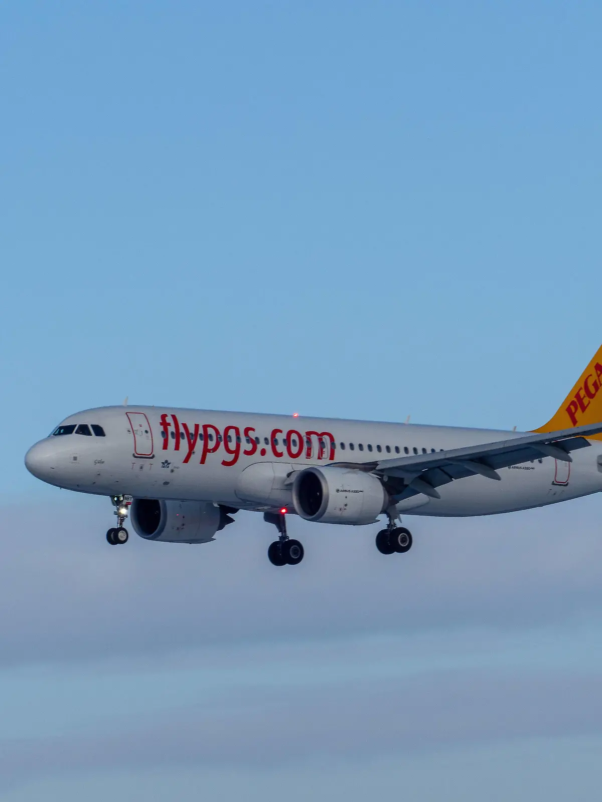 Ein Airbus A320NEO der türkischen Pegasus im Landeanflug auf Hamburg Airport. *** An Airbus A320NEO of Turkish Pegasus on approach to Hamburg Airport 